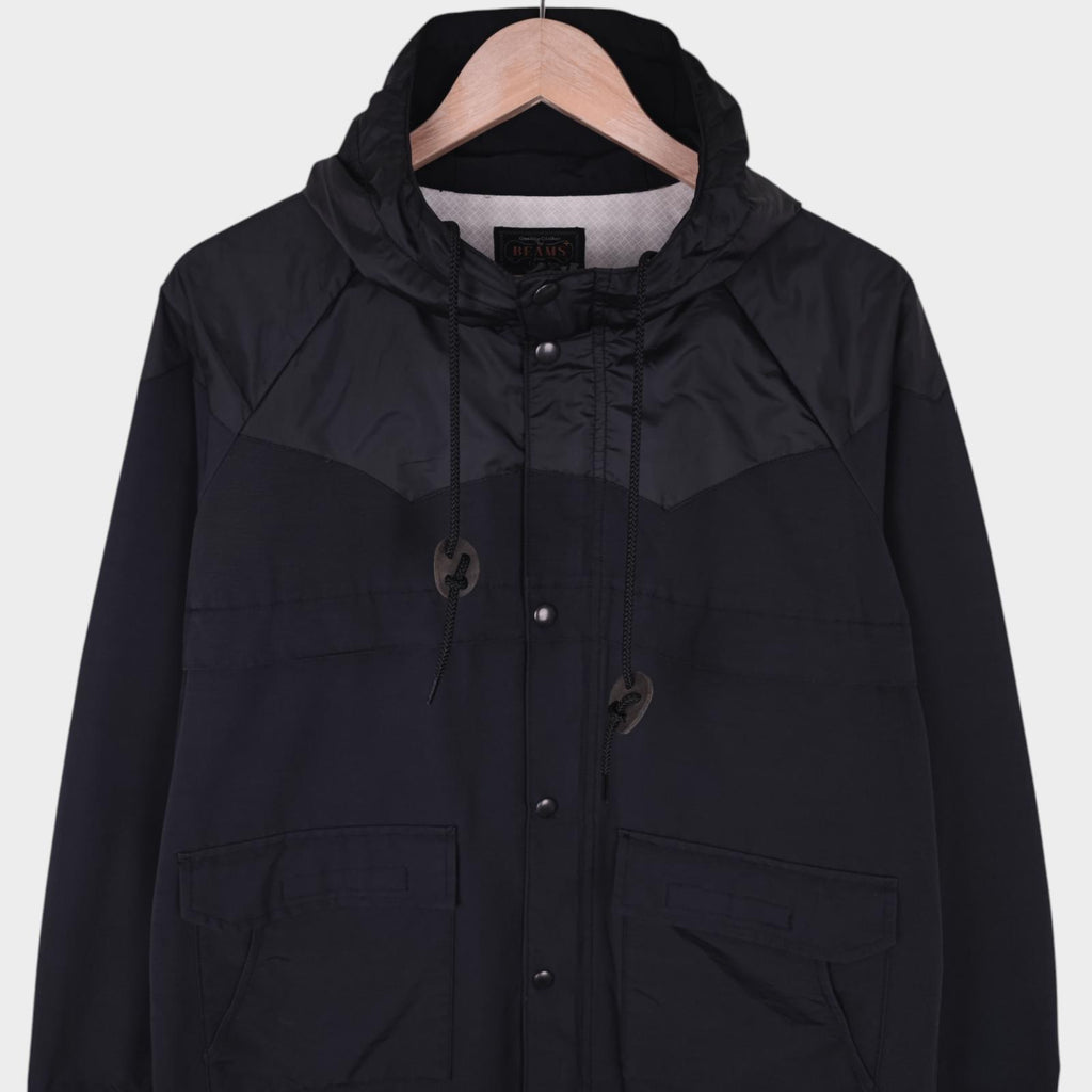 BEAMS PLUS Men's Black 60/40 Cotton Nylon Hooded Mountain Parka Jacket