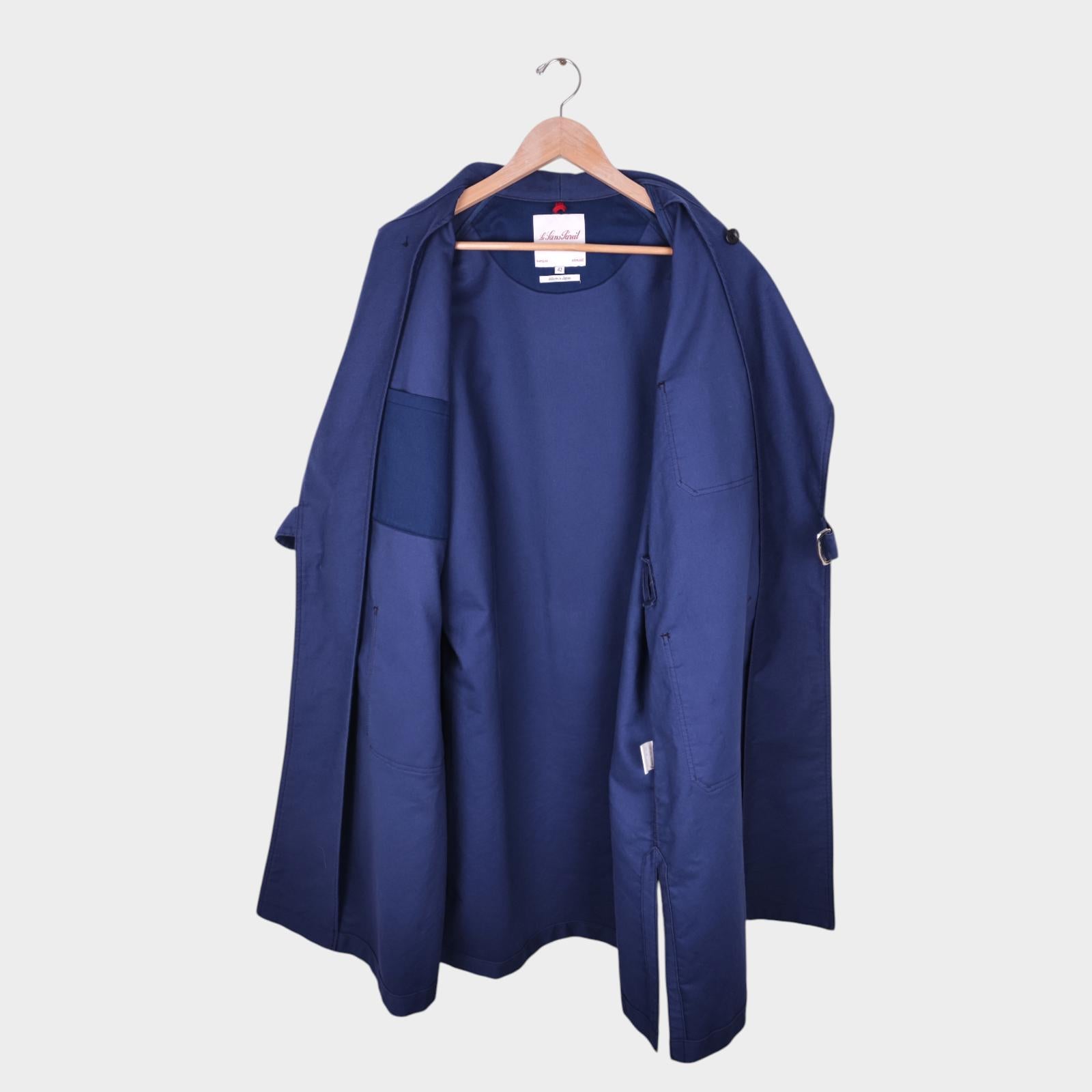 LE SANS PAREIL Men's Made in Japan Blue Moleskin Belted Coat