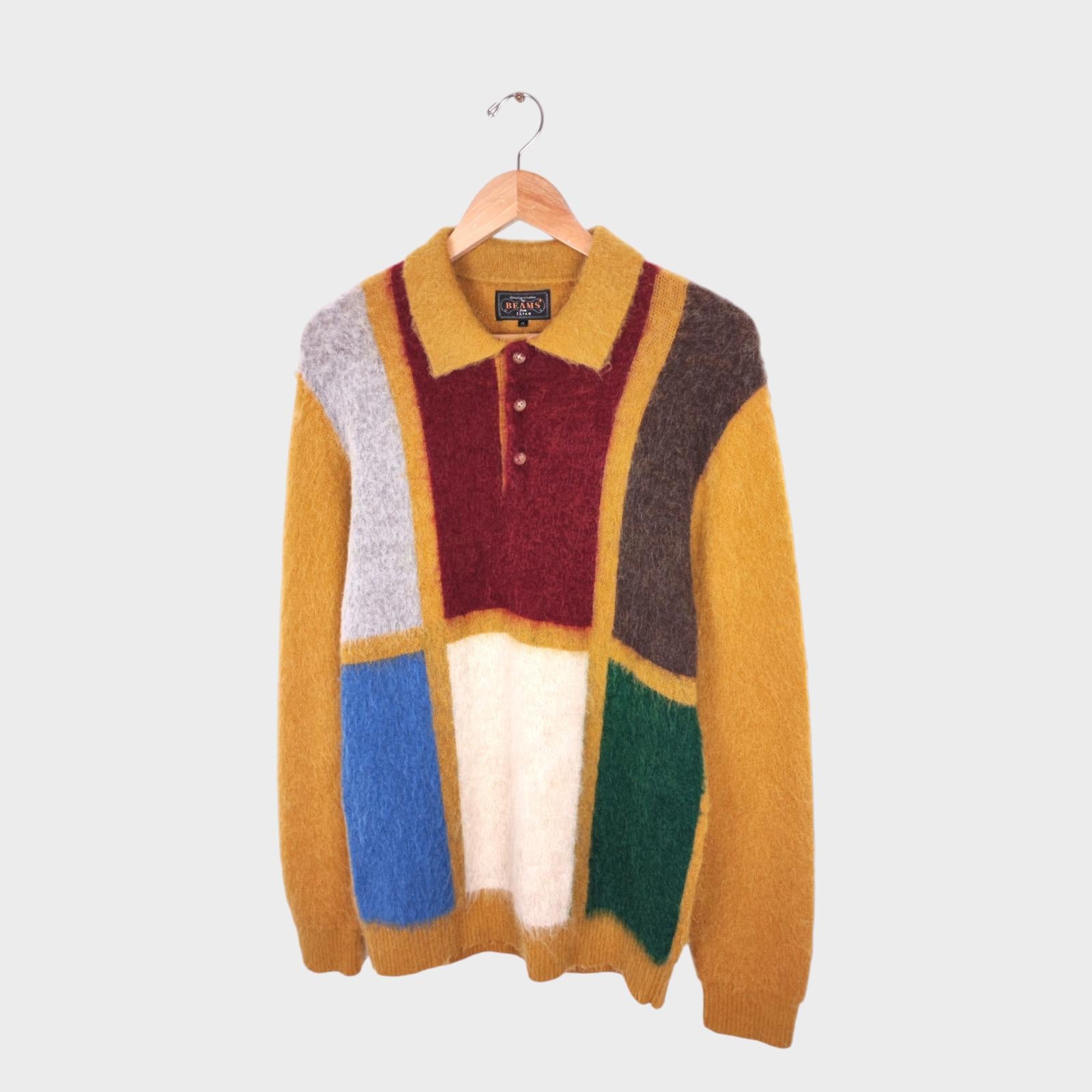 BEAMS PLUS Men's 9 Gauge Shaggy Mohair Blend Polo Shirt Jumper