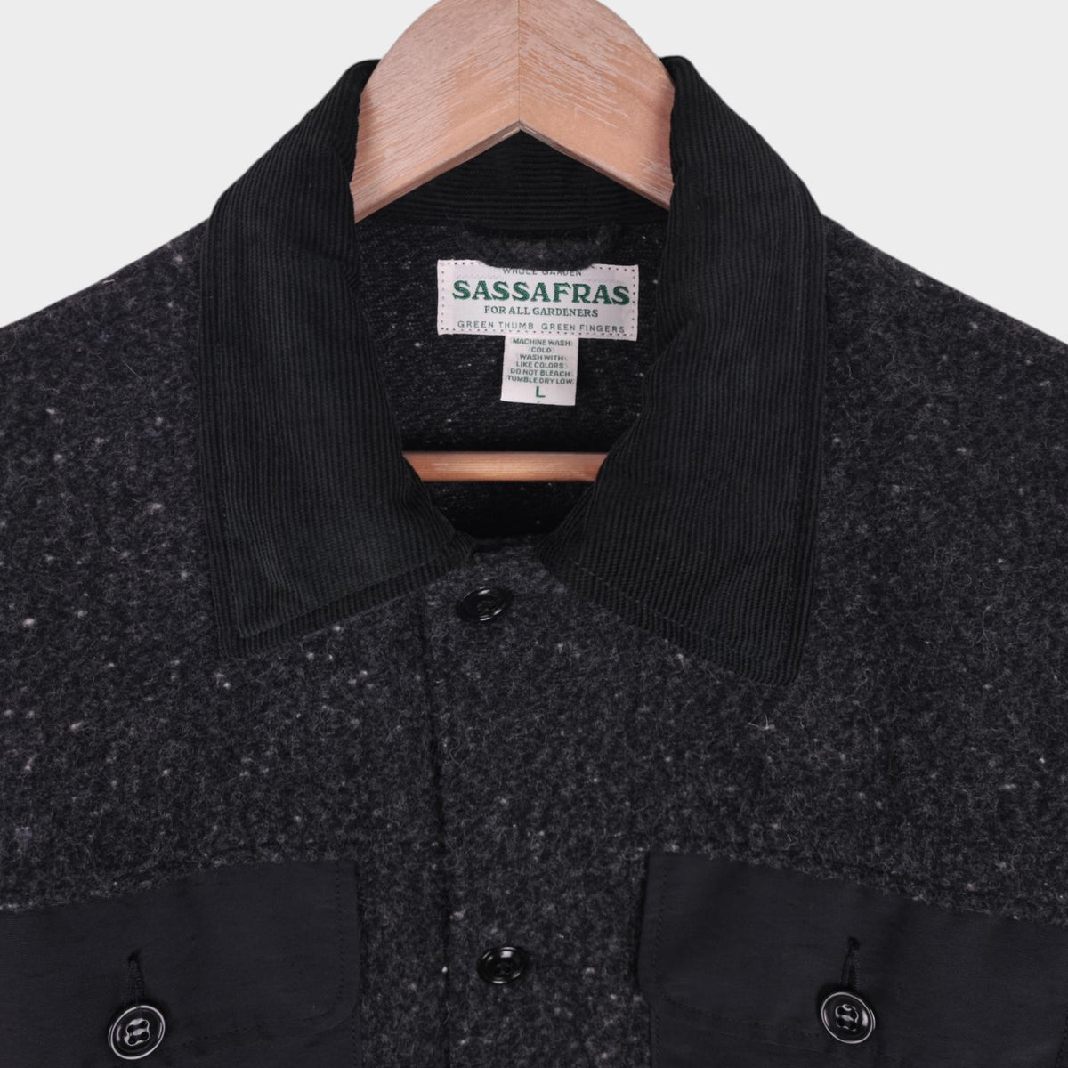 SASSAFRAS Men's Made in Japan Grey Wool Blend Garden Hole Jacket - Size L