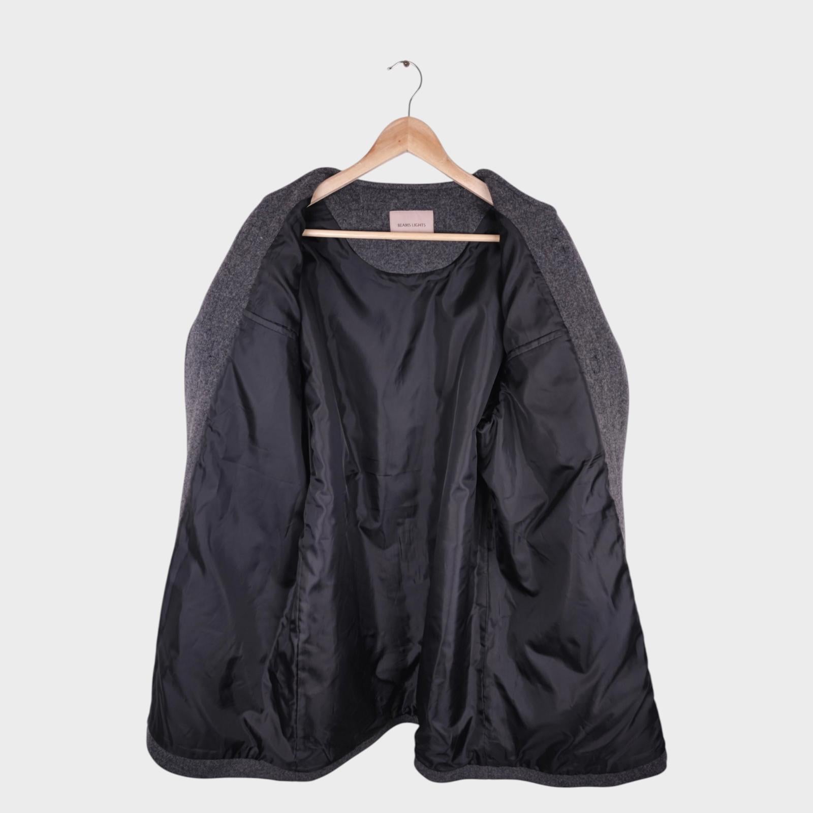 BEAMS LIGHTS Men's Grey Melton Wool Buckle Fastening Collarless Coat