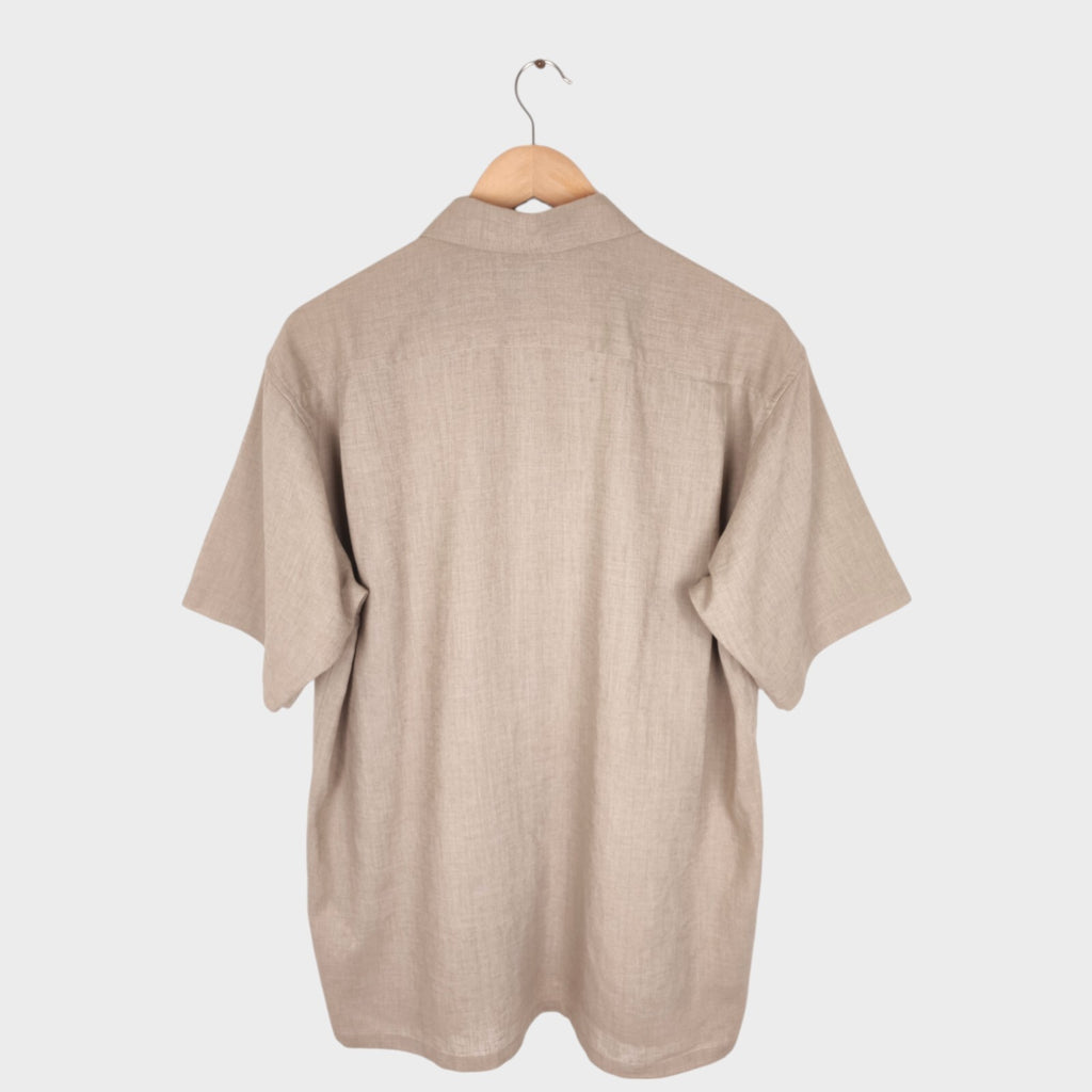 BEAMS Men's Beige Linen Blend Short Sleeved Shirt