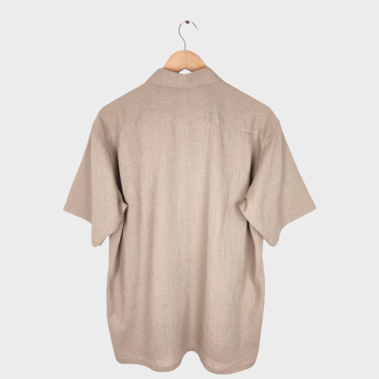 BEAMS Men's Beige Linen Blend Short Sleeved Shirt
