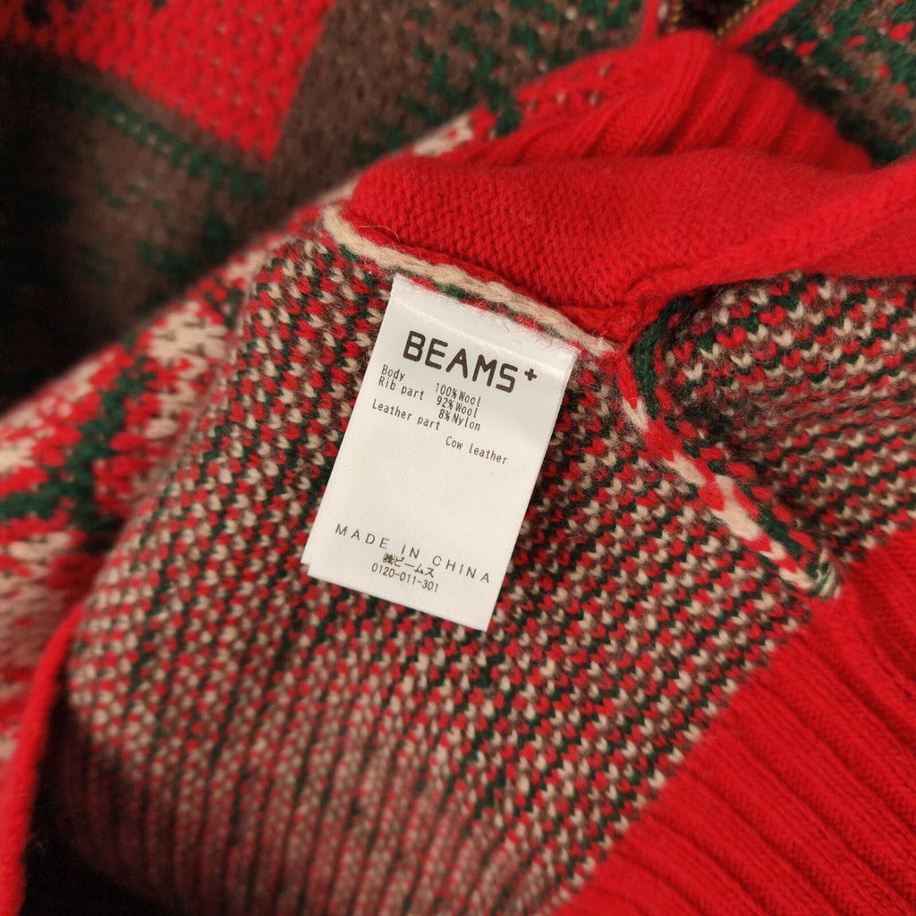 BEAMS PLUS Men's Red 100% Heavyweight Wool Jacquard Patchwork Jacket