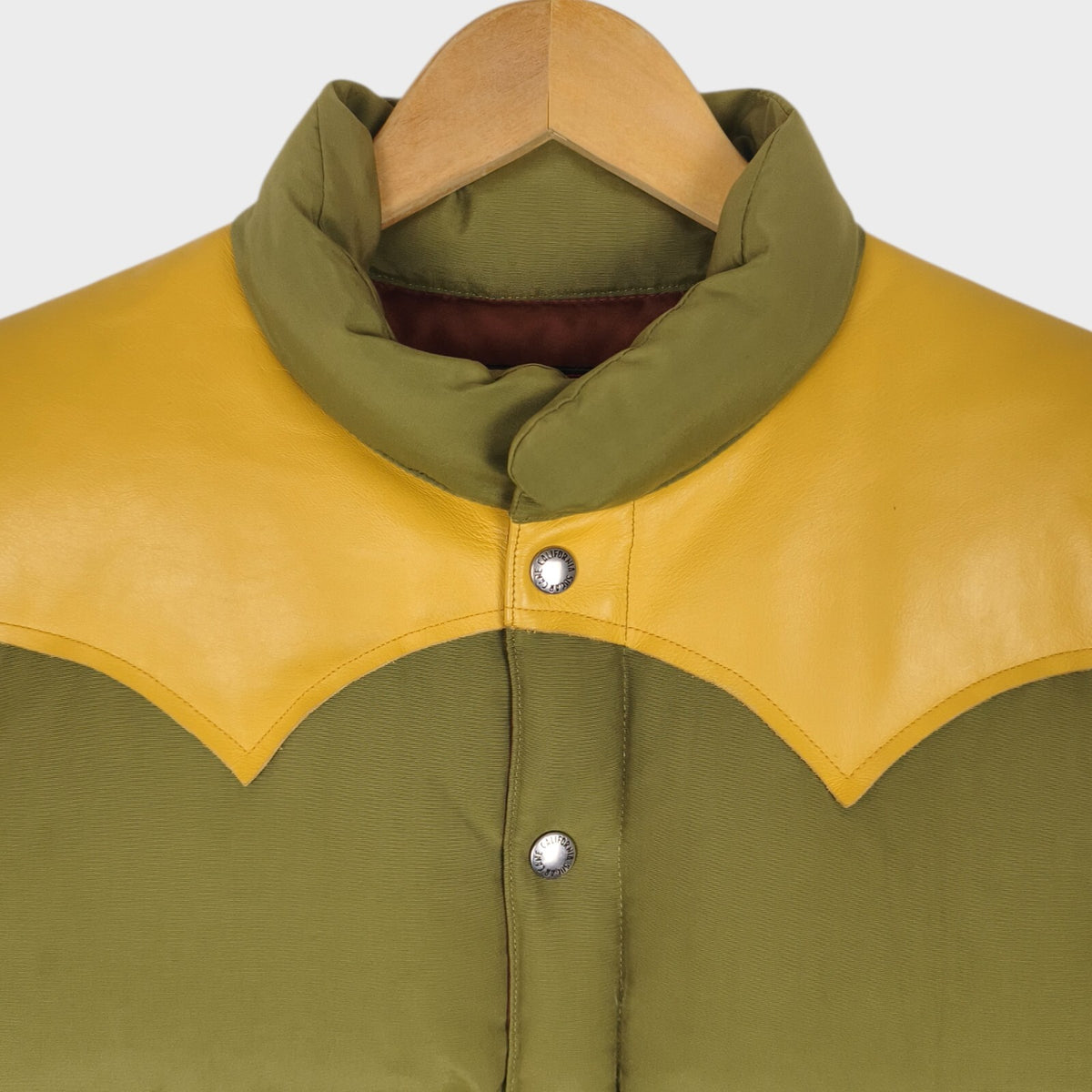 SUGAR CANE Men's Olive Green Cotton/Nylon Leather Yoke Down Vest Gilet