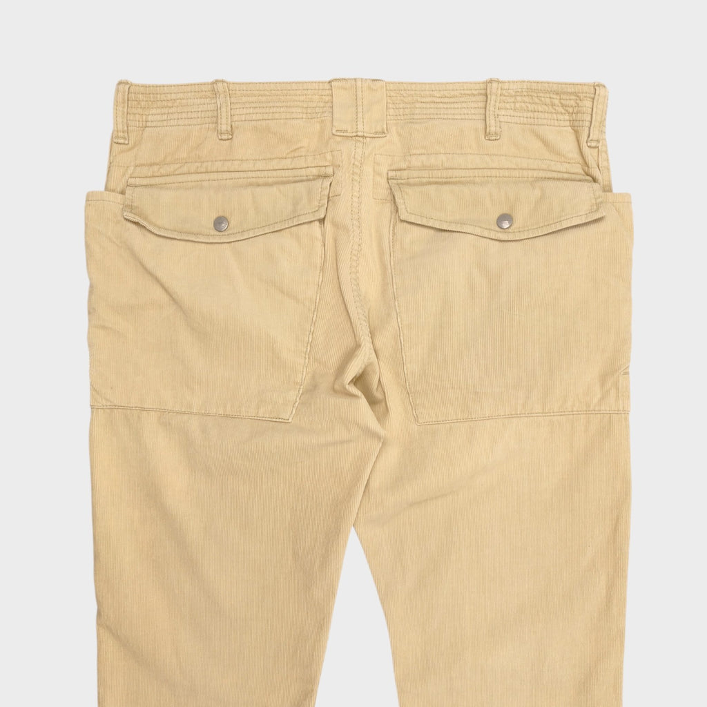 SASSAFRAS Men's Made in Japan Cream/Beige Corduroy Cargo Trousers