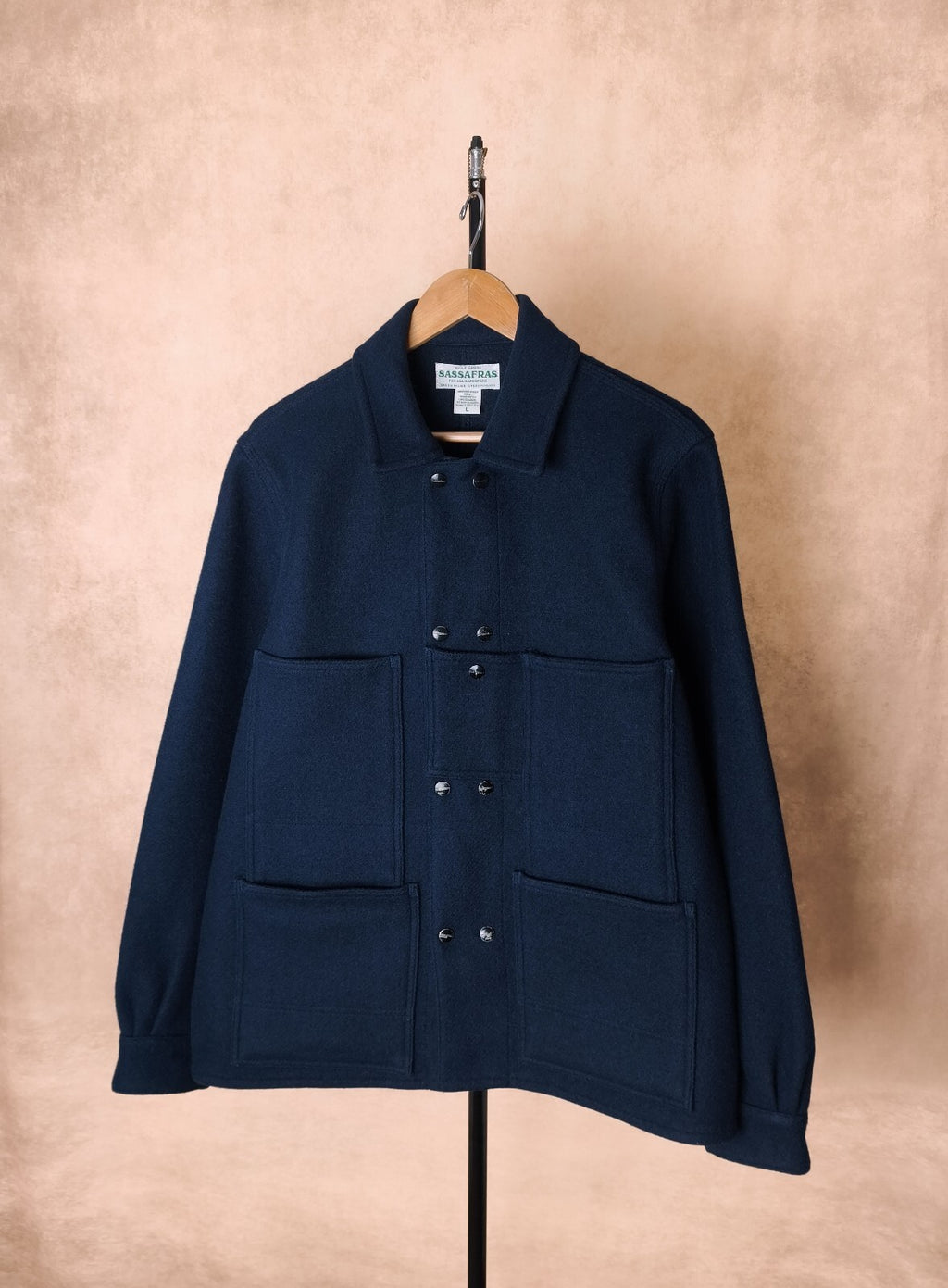 SASSAFRAS Men's Made in Japan Navy Blue Melton Wool Leaf Blower Jacket