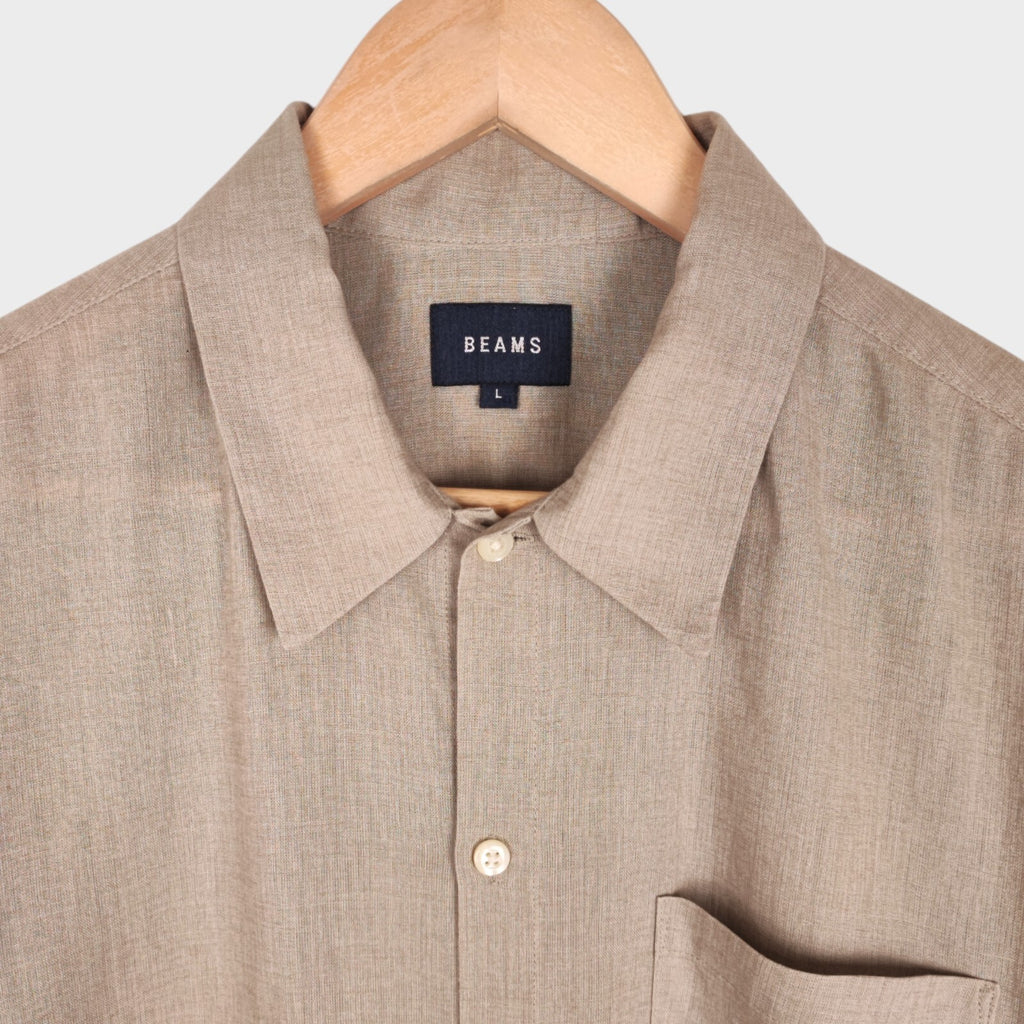 BEAMS Men's Beige Linen Blend Short Sleeved Shirt