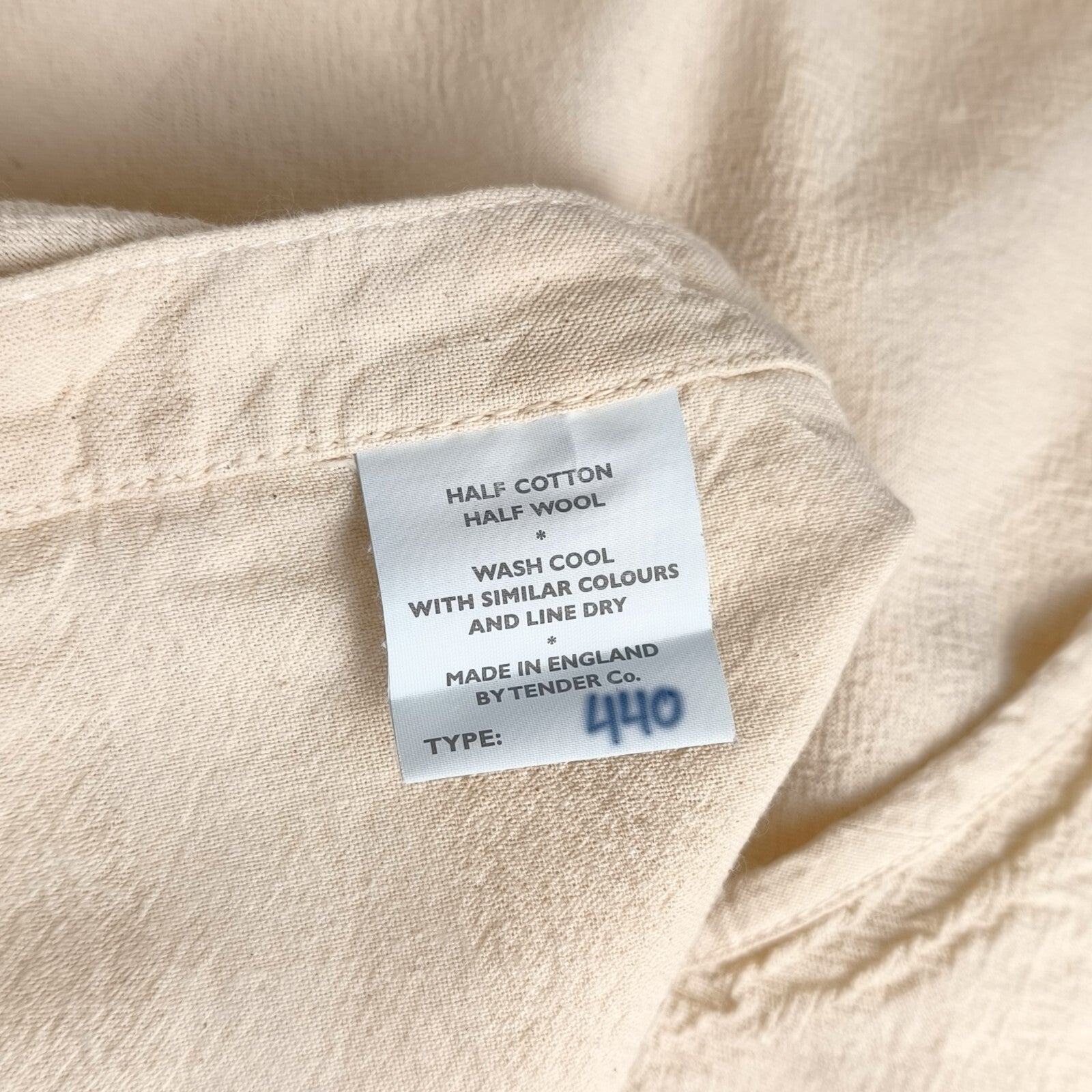 TENDER CO. Men's Made in England Cream 50/50 Cotton Wool Type 440 Overshirt
