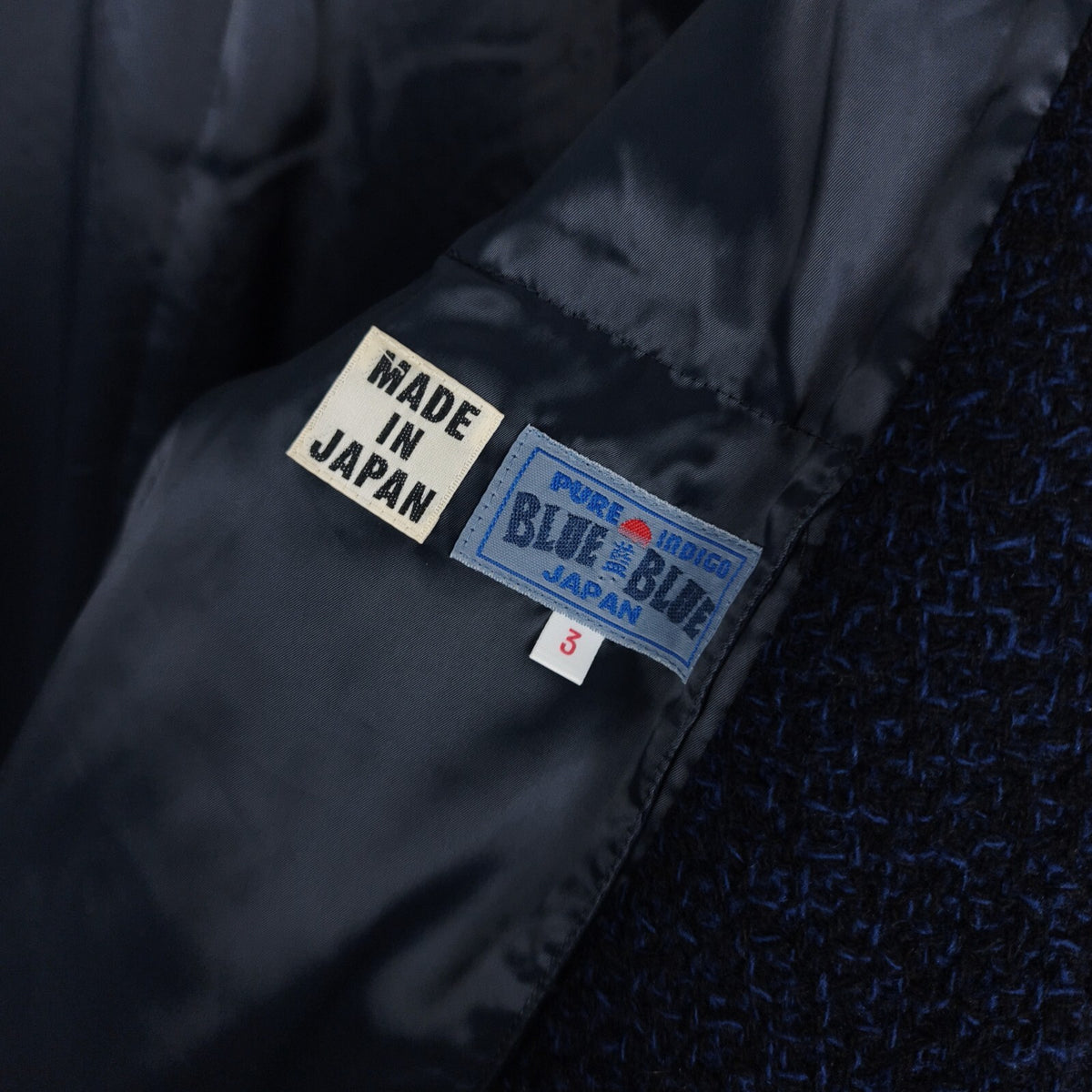 BLUE BLUE JAPAN Men's Made in Japan Indigo Blue/Black 100% Wool Weave Coat