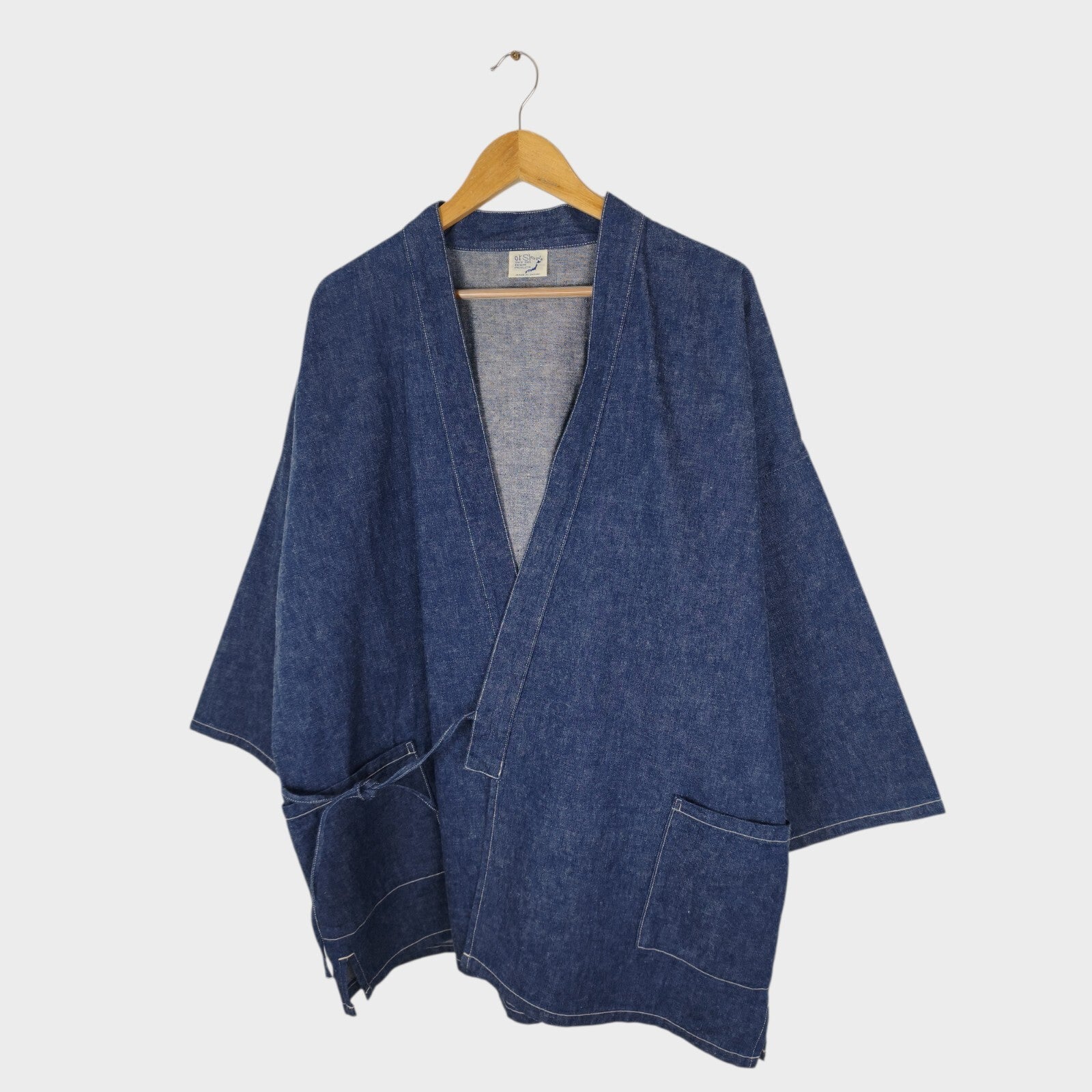 ORSLOW Men's Made in Japan Blue Denim Kimono Haori Jacket