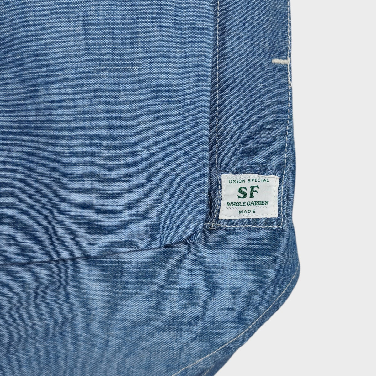 SASSAFRAS Men's Made in Japan Blue 5oz Chambray Digs Crew Half Shirt
