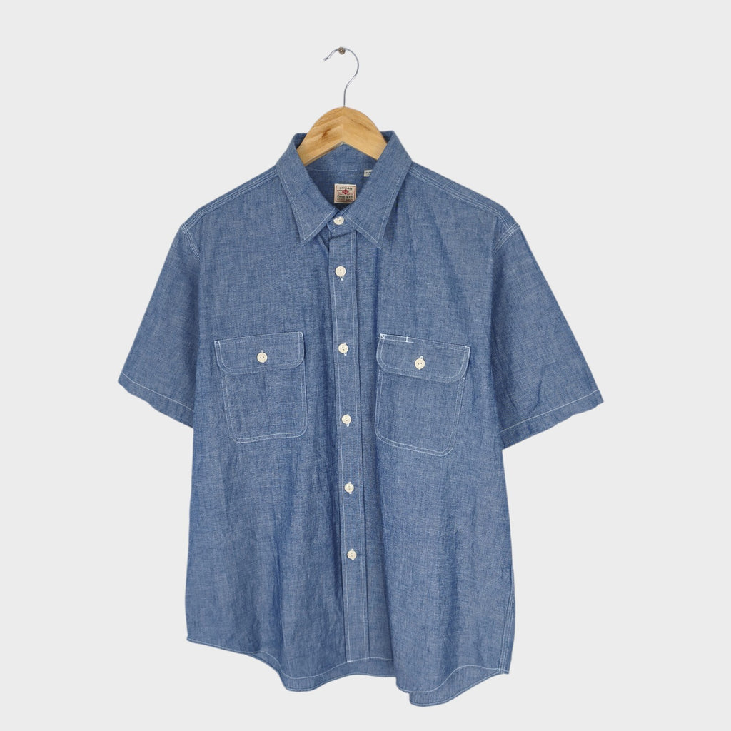 SUGAR CANE Men's Made in Japan Blue Chambray Short Sleeved Shirt