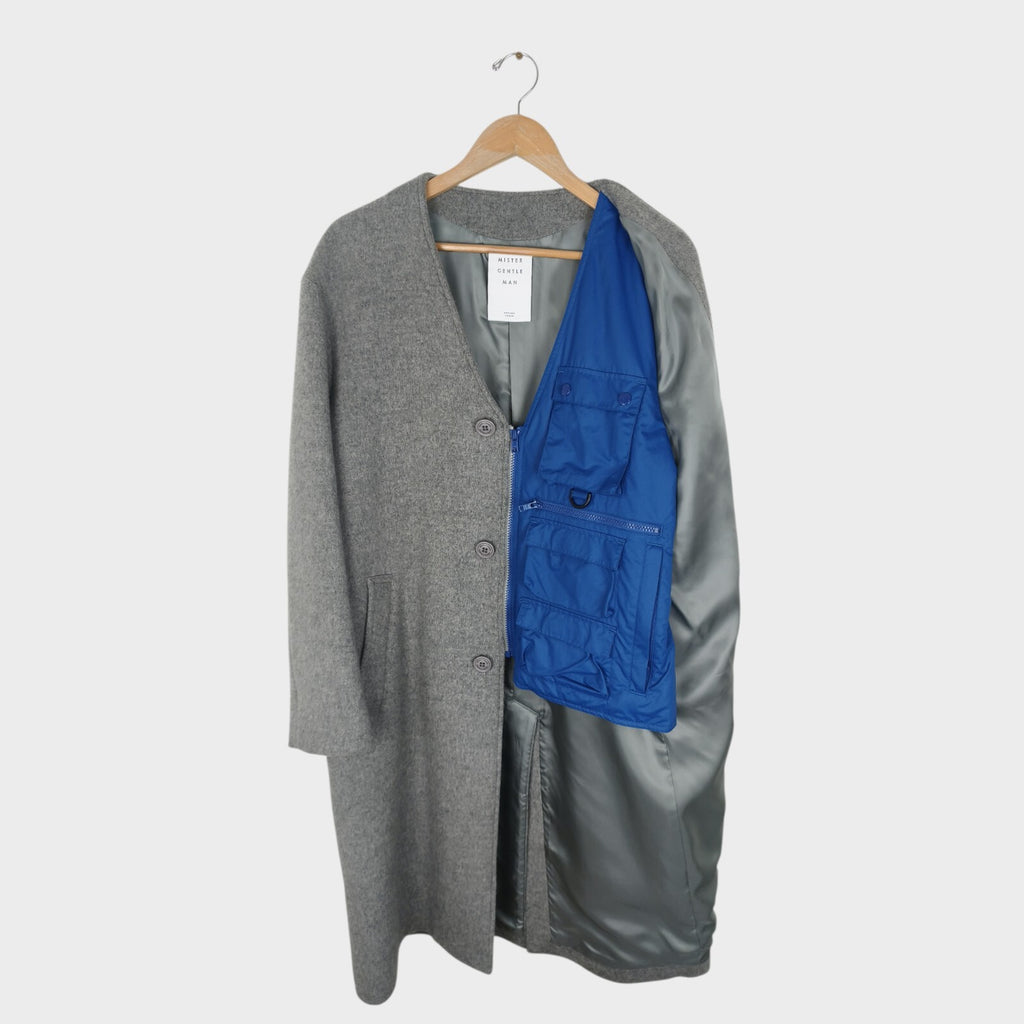 MISTER GENTLEMAN AOYAMA Men's Made in Japan Wool Blend Utility Collarless Coat