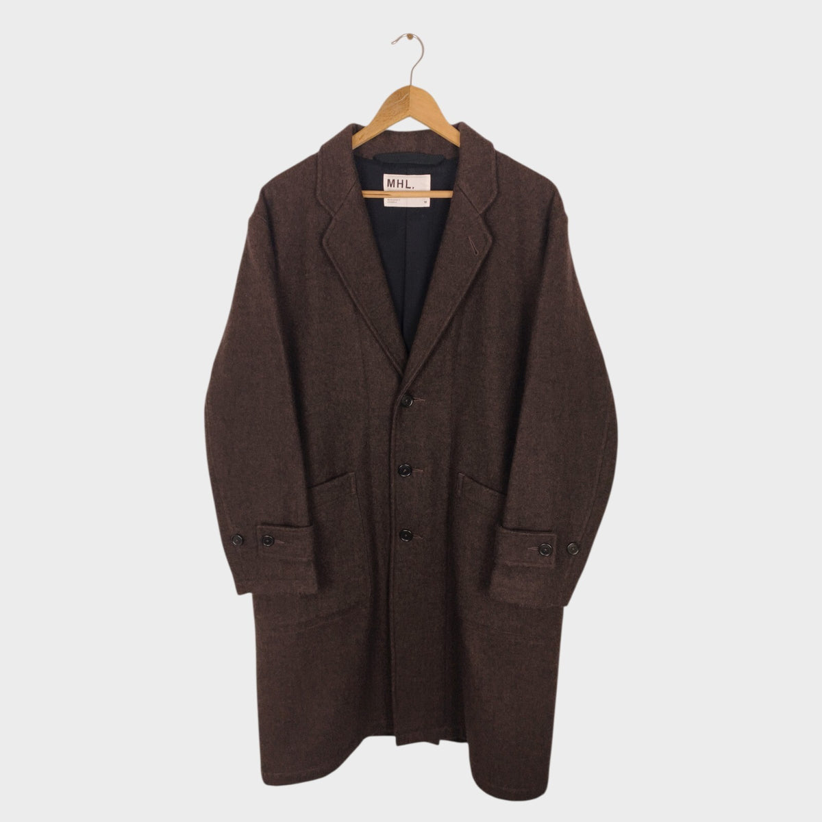 MHL MARGARET HOWELL Men's Brown Heavyweight 100% Melton Wool Coat