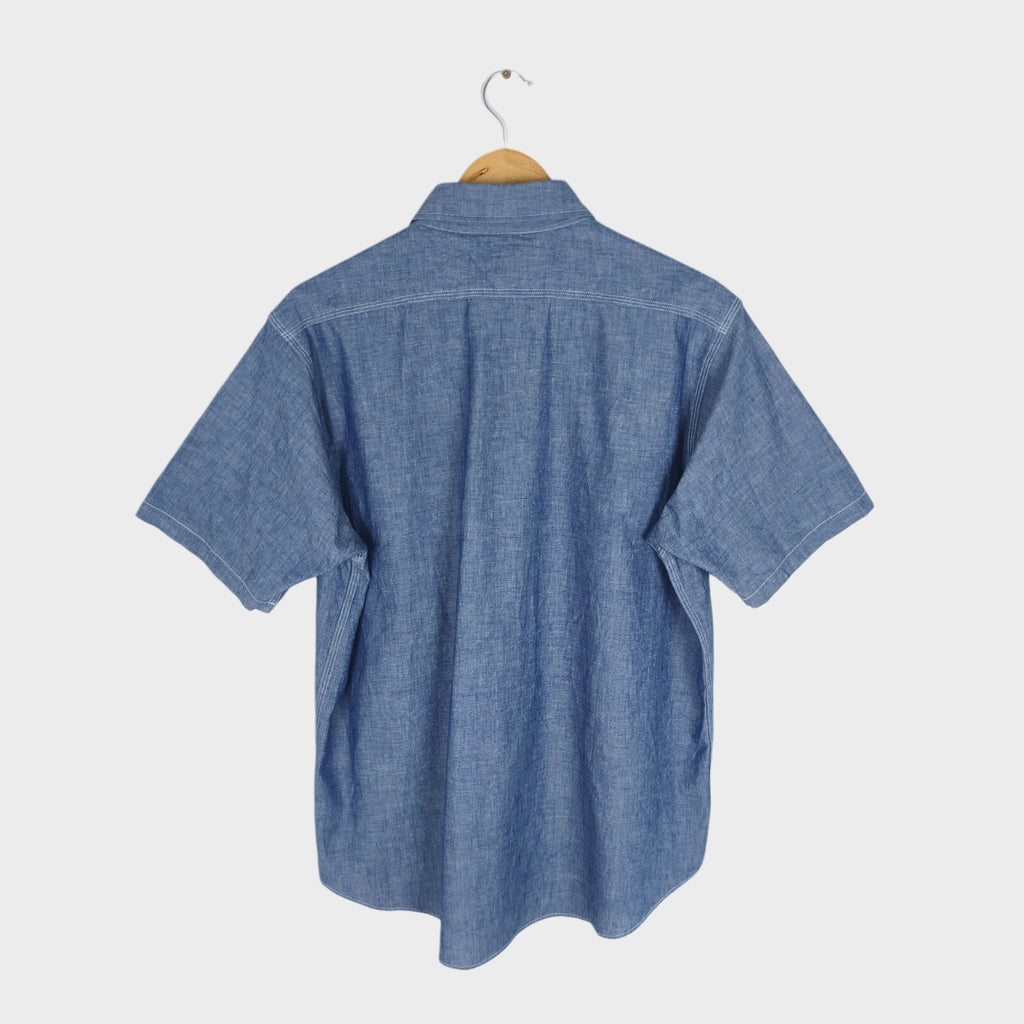 SUGAR CANE Men's Made in Japan Blue Chambray Short Sleeved Shirt