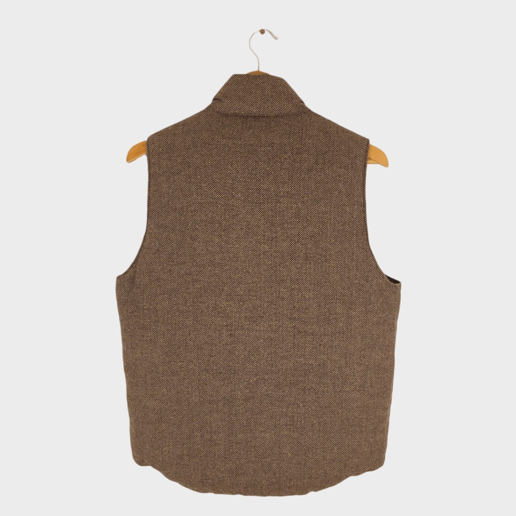 BEAMS PLUS Men's Brown Herringbone Wool Blend Down Feather Utility Gilet