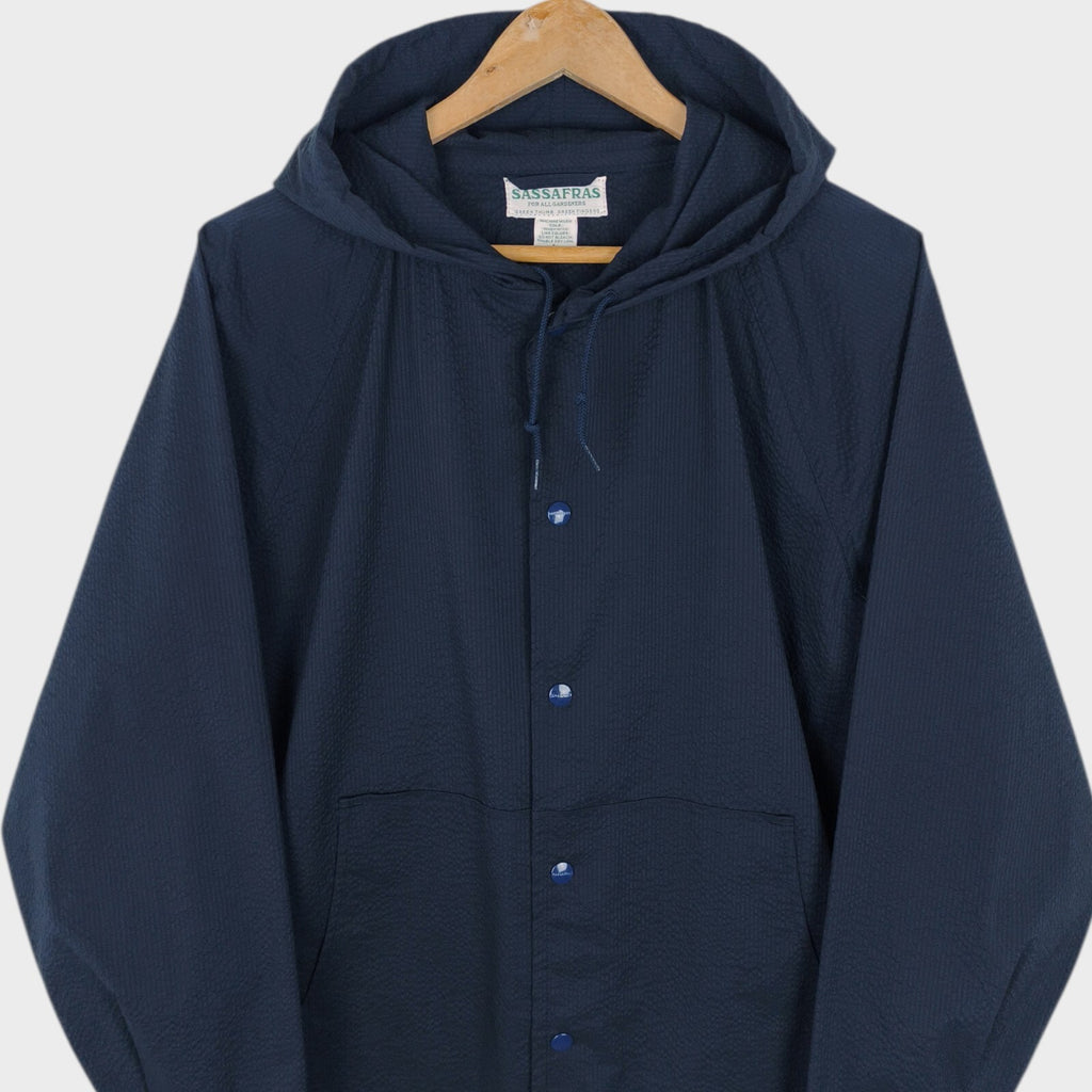 SASSAFRAS Men's Made in Japan Navy Blue Seersucker Bud Breaker Jacket