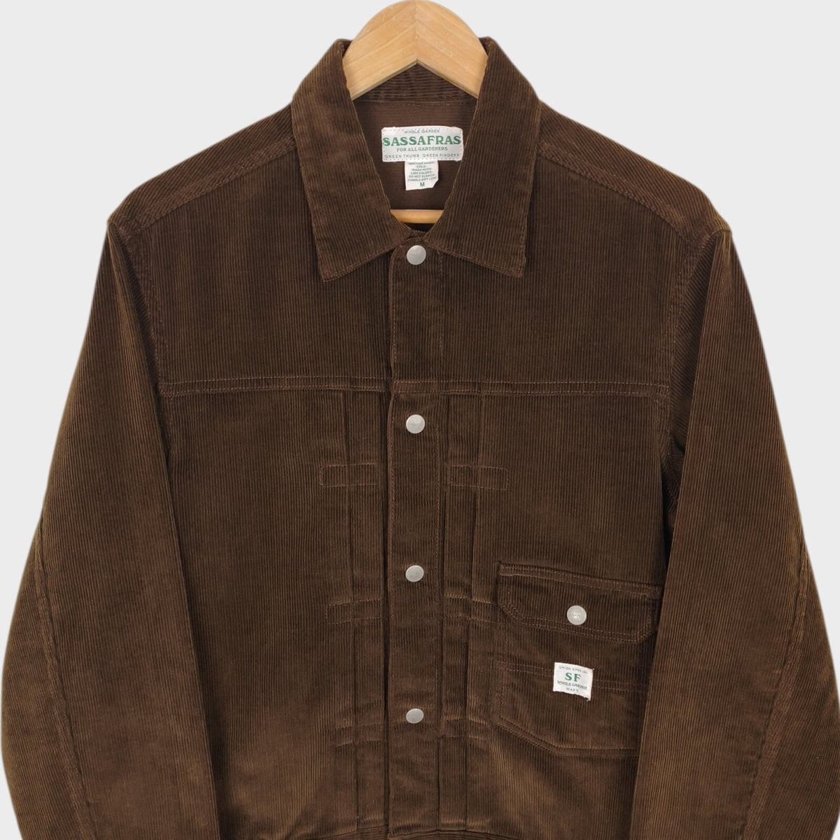 SASSAFRAS Men's Made in Japan Brown Corduroy Gardener Trucker Jacket