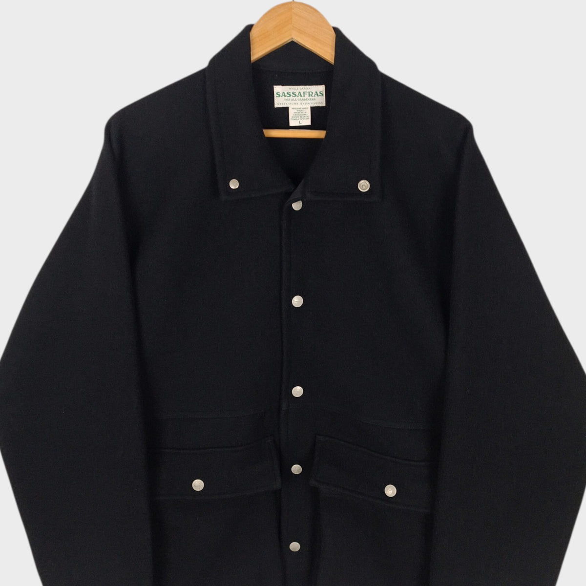 SASSAFRAS Men's Made in Japan Black Heavyweight Melton Wool Flower Hunter Jacket