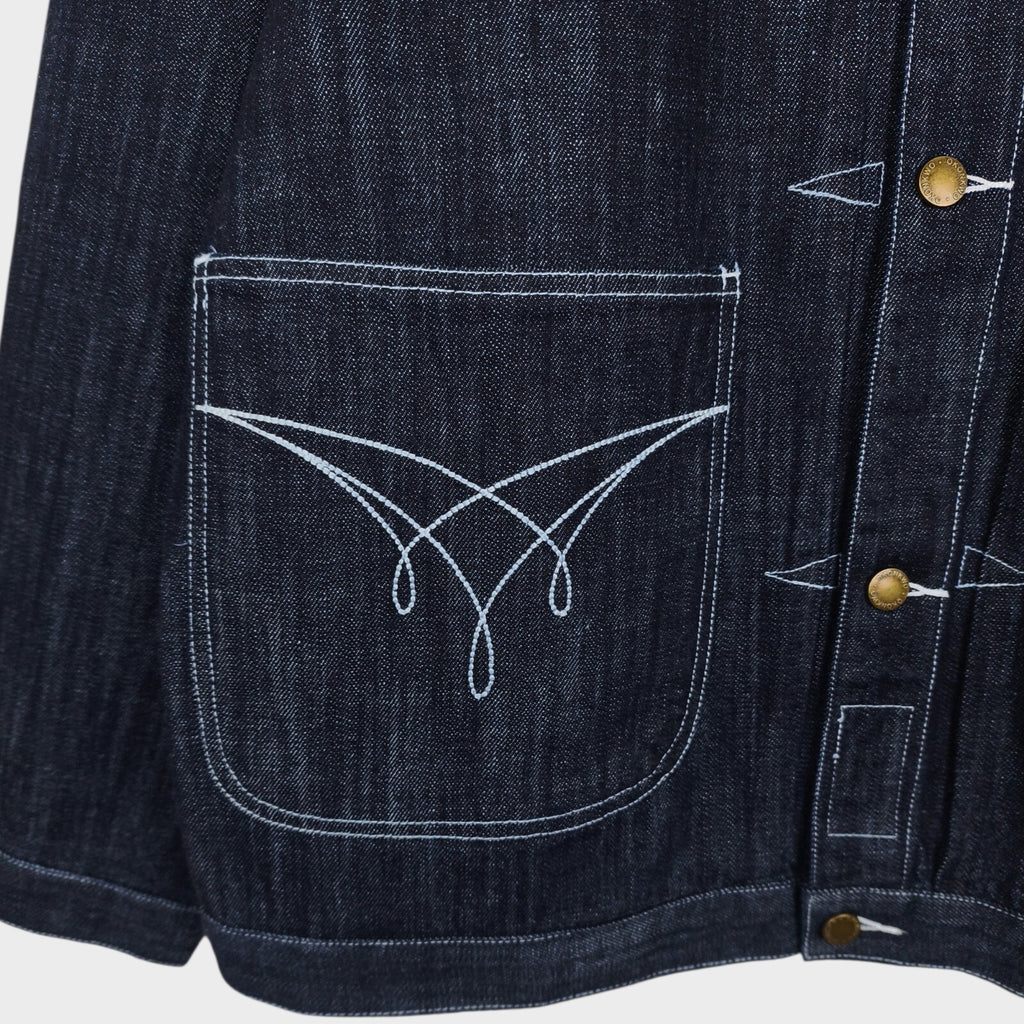OKONKWO MFG Men's Dark Blue Embroidered Western Denim Jacket