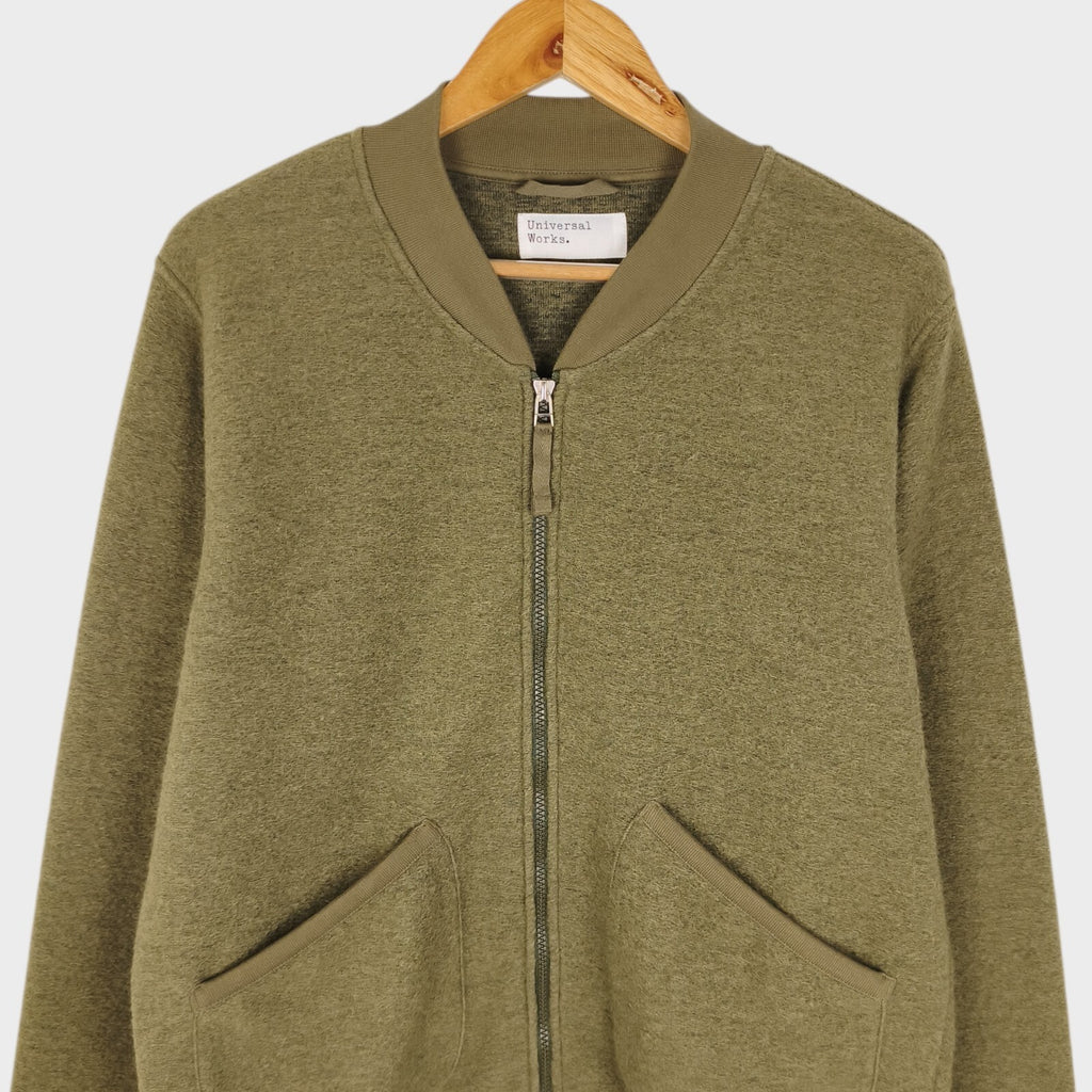 UNIVERSAL WORKS Men's Green Wool Fleece Bomber Jacket