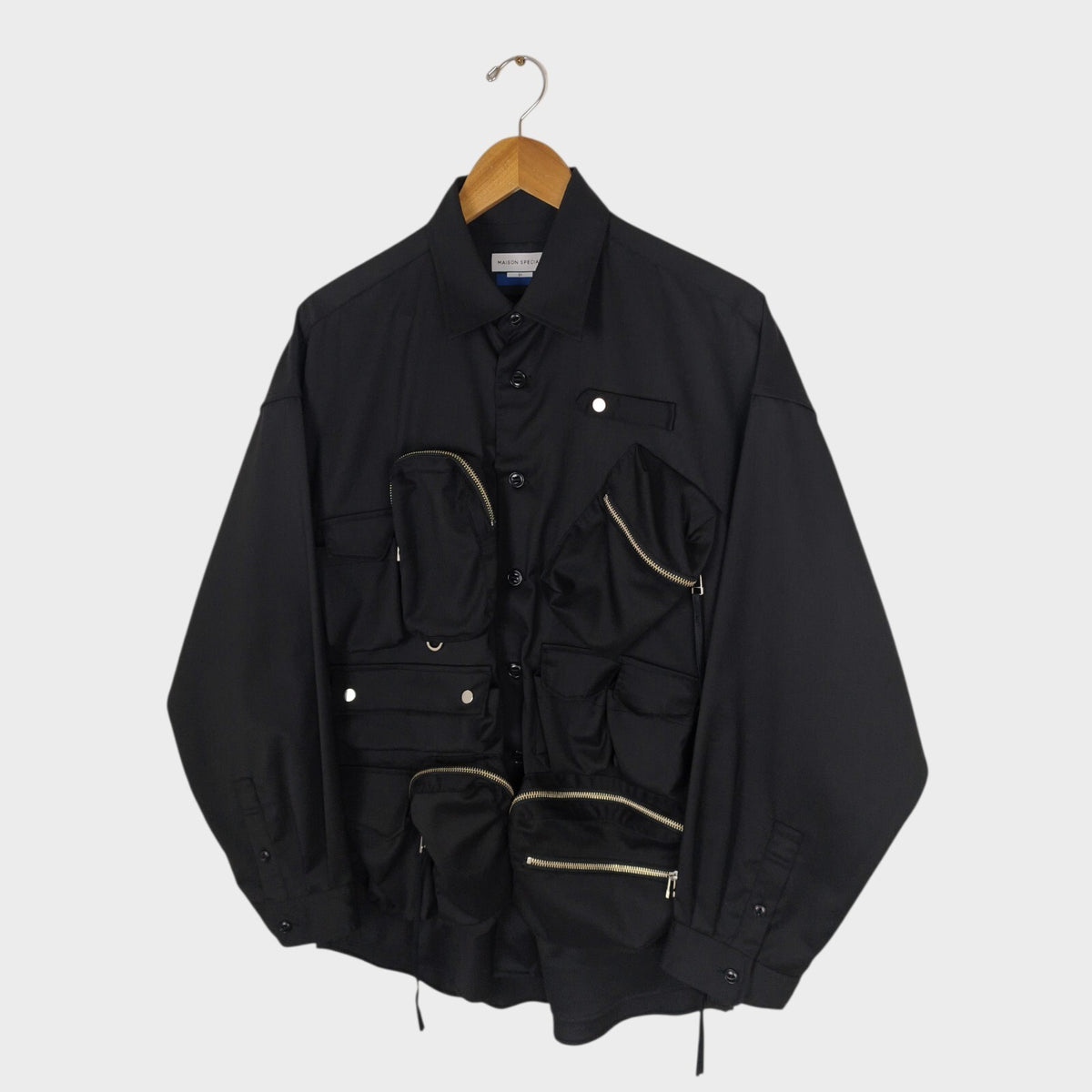 MAISON SPECIAL Japan Men's Black Wool Blend Multi Pocket Overshirt Jacket