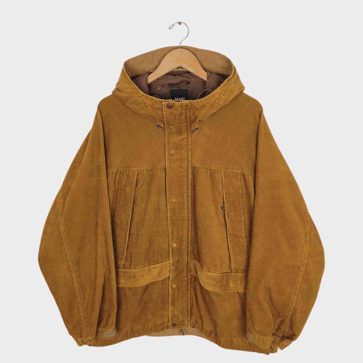 BEAMS Men's Camel Oversized Fit Corduroy Parka Jacket