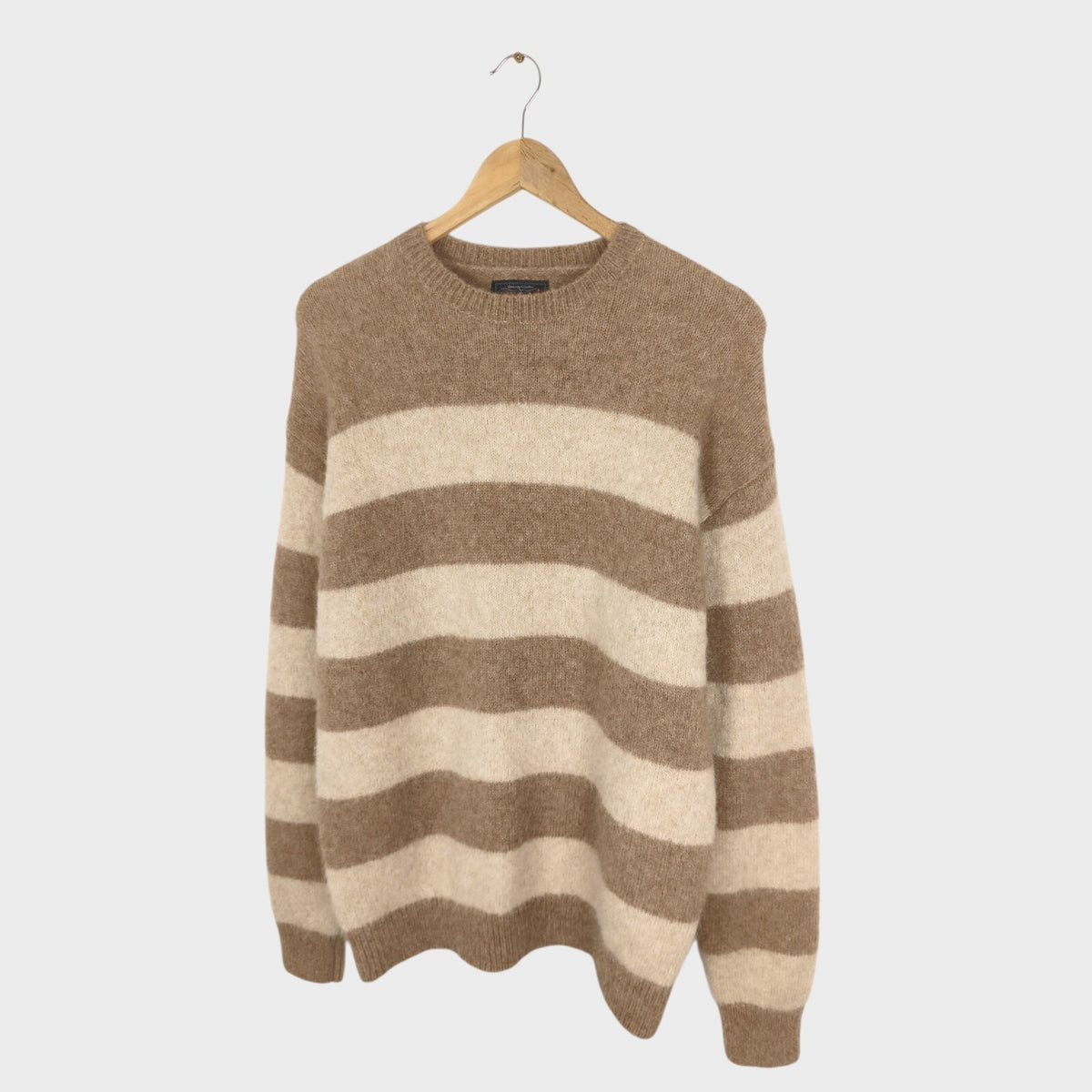 BEAMS PLUS Men's Llama Cashmere Mohair Blend Striped Shaggy Jumper