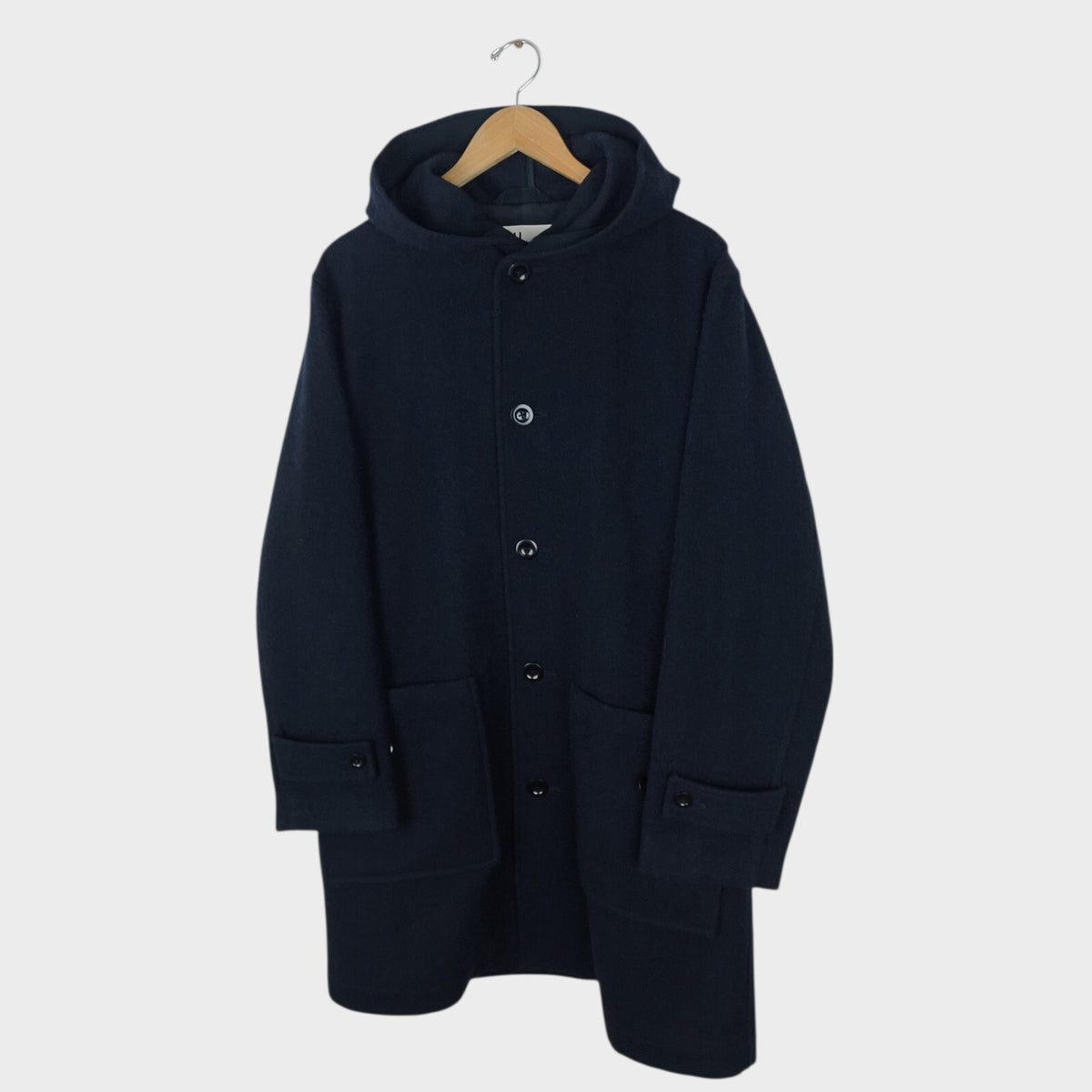 MHL MARGARET HOWELL Men's Dark Navy Blue 100% Wool Hooded Coat