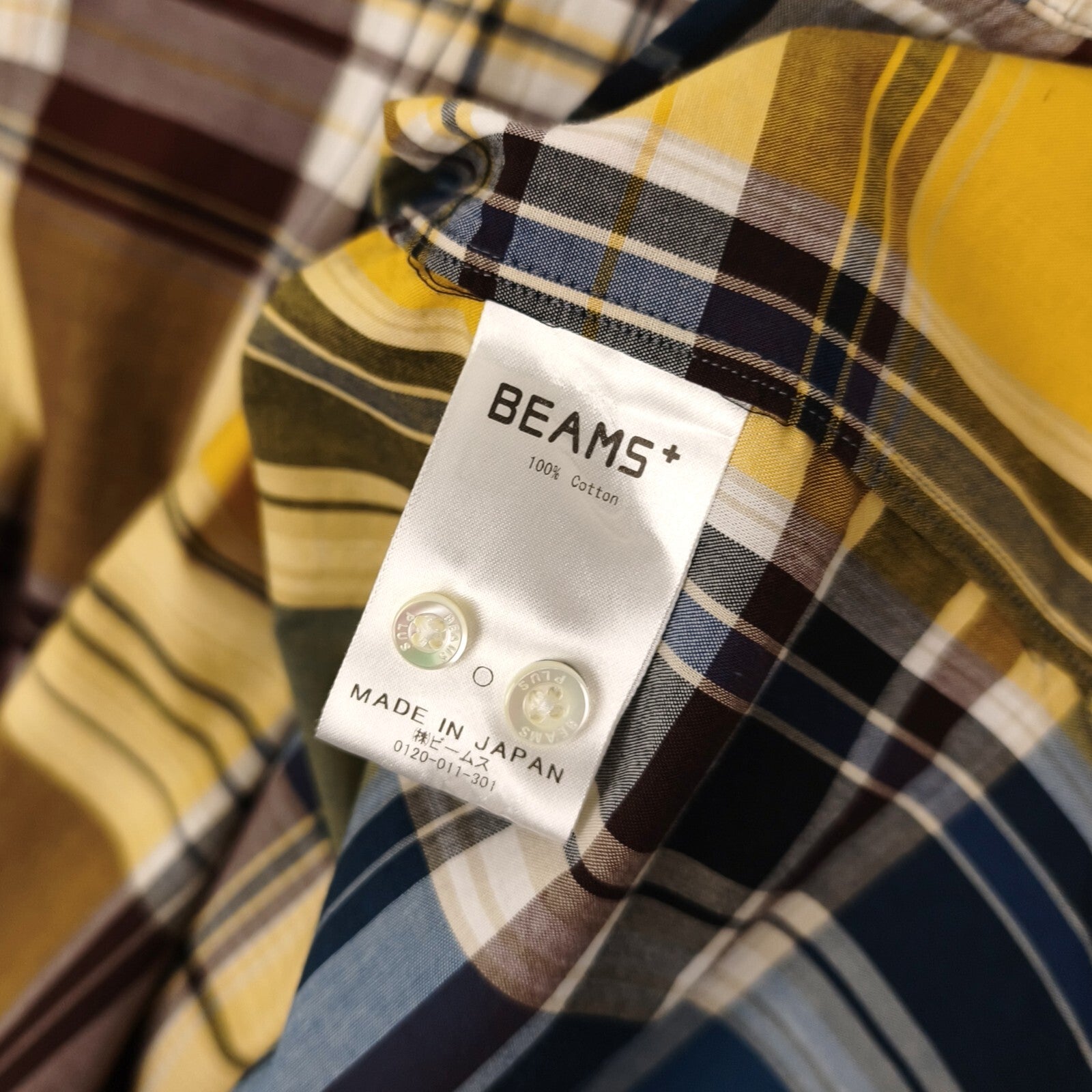 BEAMS PLUS Men's Made in Japan Checked Button Down Shirt