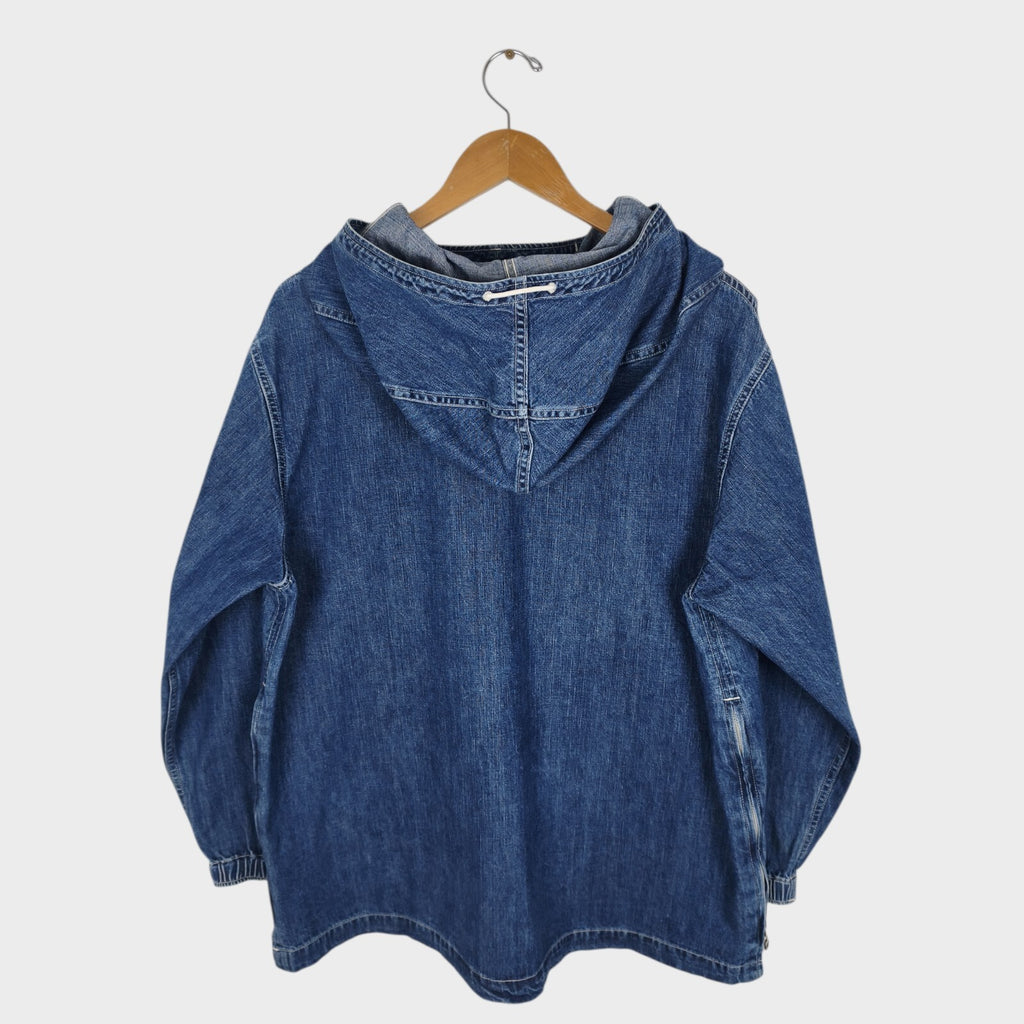 BEAMS Men's Relaxed Fit Washed Blue Denim Anorak Smock Jacket