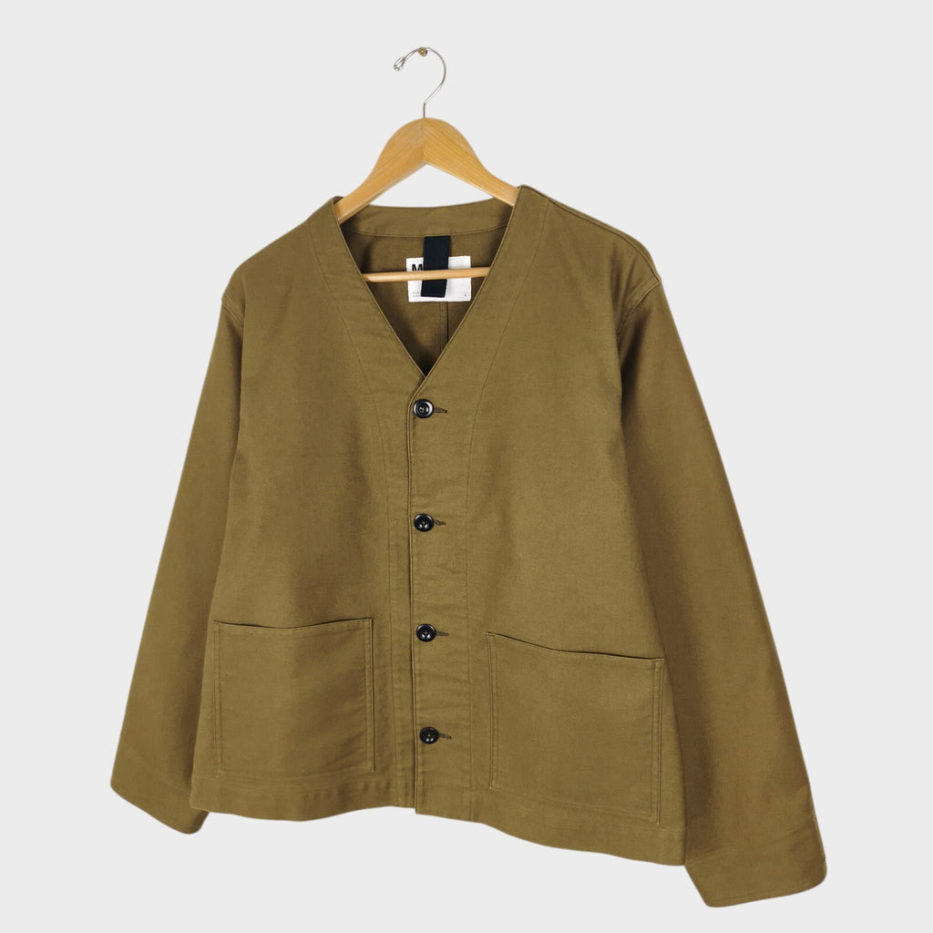 MHL MARGARET HOWELL Men's Khaki V-Neck Cotton Moleskin Jacket