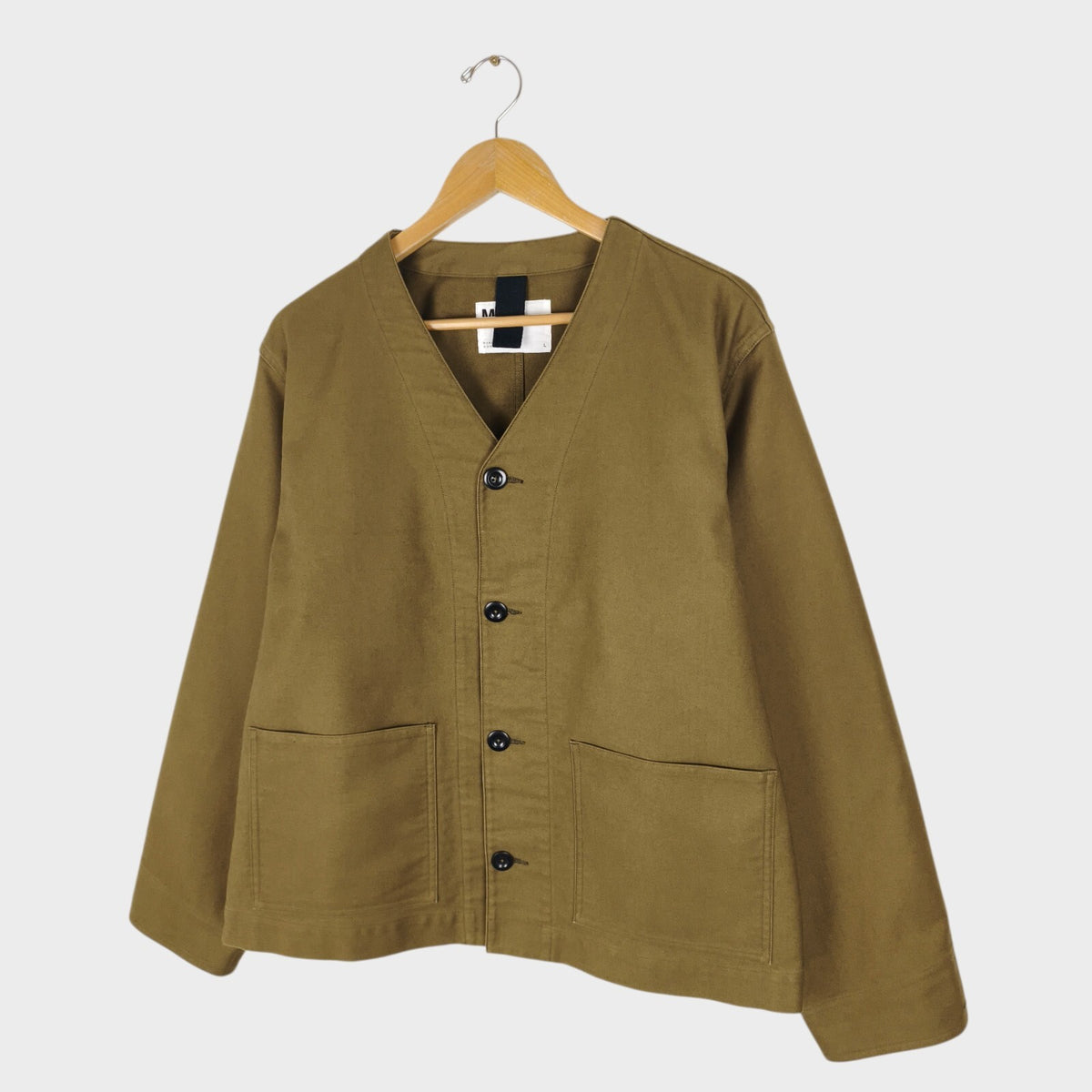 MHL MARGARET HOWELL Men's Khaki V-Neck Cotton Moleskin Jacket