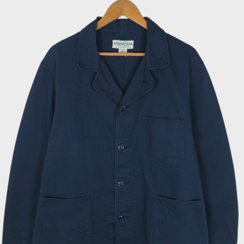 SASSAFRAS Men's Made in Japan Navy Herringbone Cotton Sprayer Chore Jacket