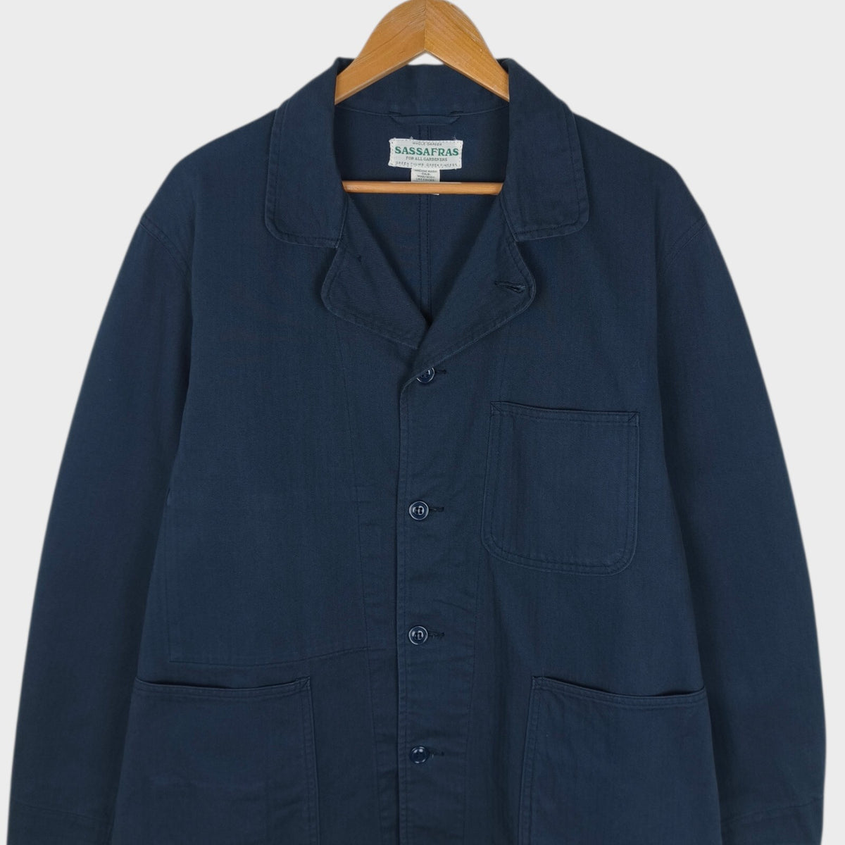 SASSAFRAS Men's Made in Japan Navy Herringbone Cotton Sprayer Chore Jacket