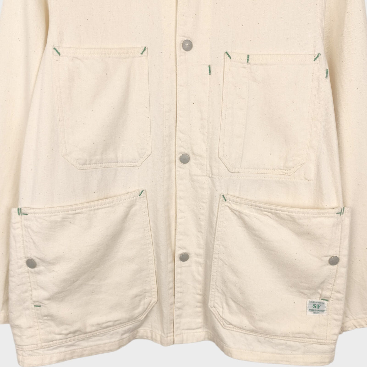 SASSAFRAS Men's Made in Japan Ecru 8oz Cotton Drill Green Thumb Chore Jacket