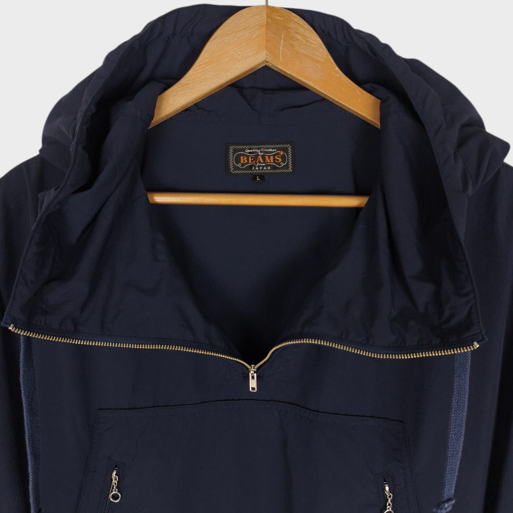 BEAMS PLUS Men's Navy Blue Oversized Fit Smock Anorak Parka Jacket