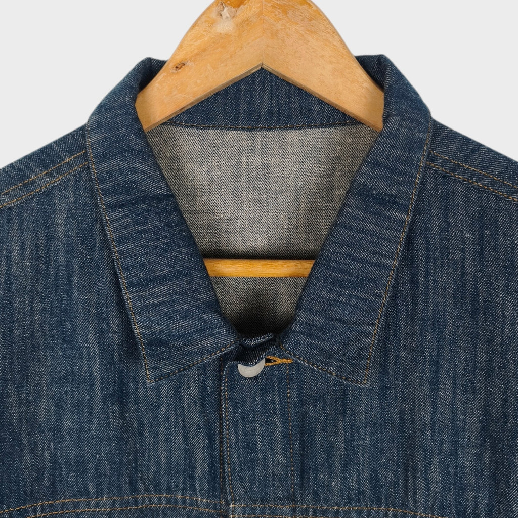 BEAMS B:MING Men's Blue Cotton/Hemp Boxy Fit Denim Trucker Jacket