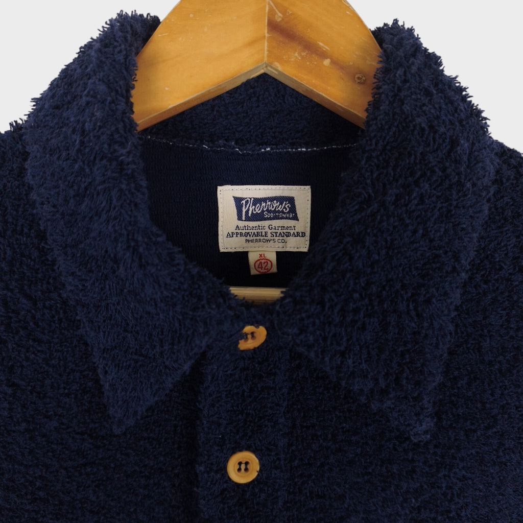 PHERROW'S Men's Navy Blue Made in Japan Towelling Polo Shirt