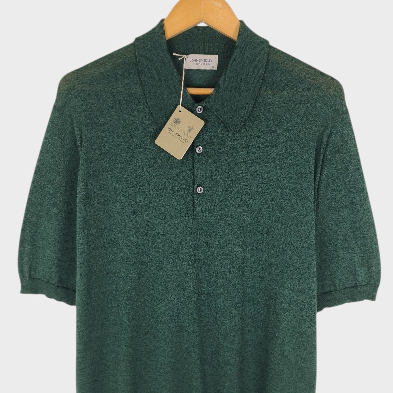 JOHN SMEDLEY Men's Bottle Green Made in England Wool/Cotton Isis Polo Shirt