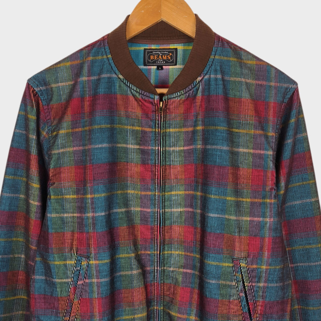 BEAMS PLUS Men's Multicoloured Checked Corduroy Bomber Jacket