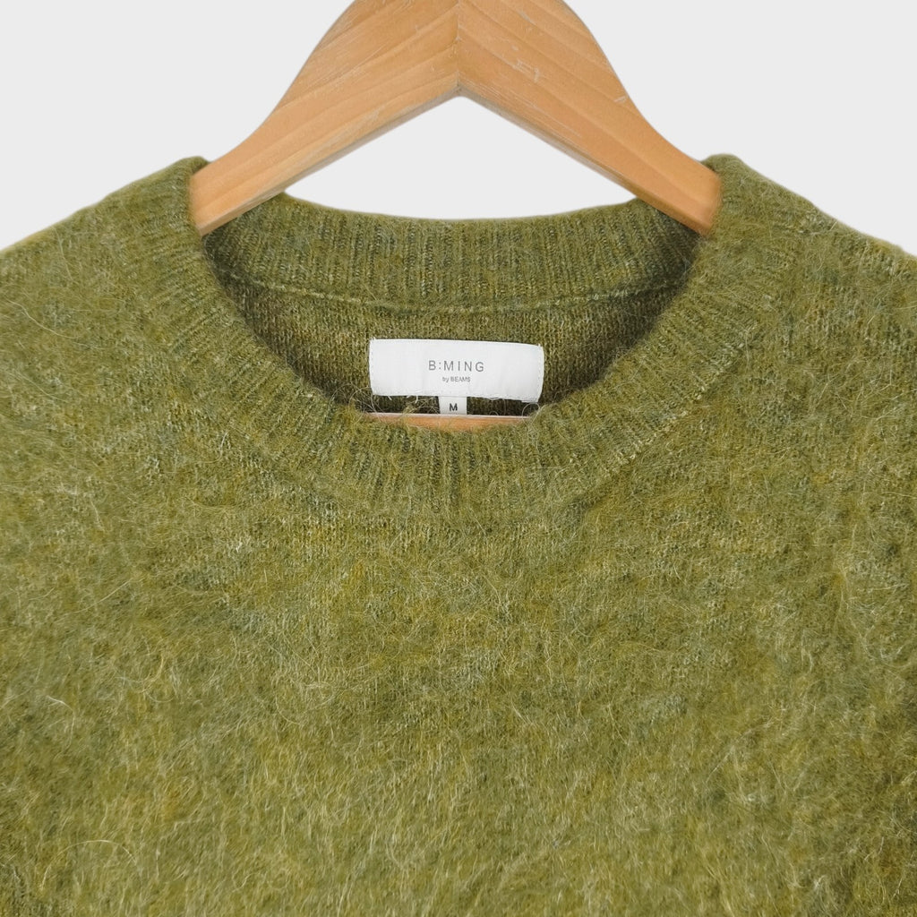 BEAMS B:MING Men's Green Mohair Blend Shaggy Jumper