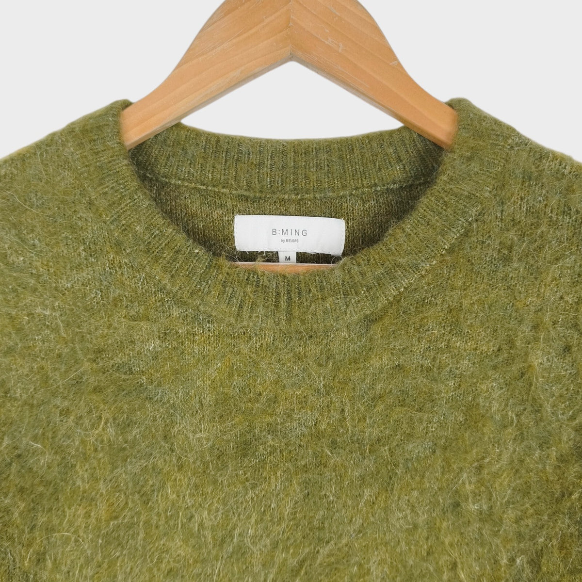 BEAMS B:MING Men's Green Mohair Blend Shaggy Jumper