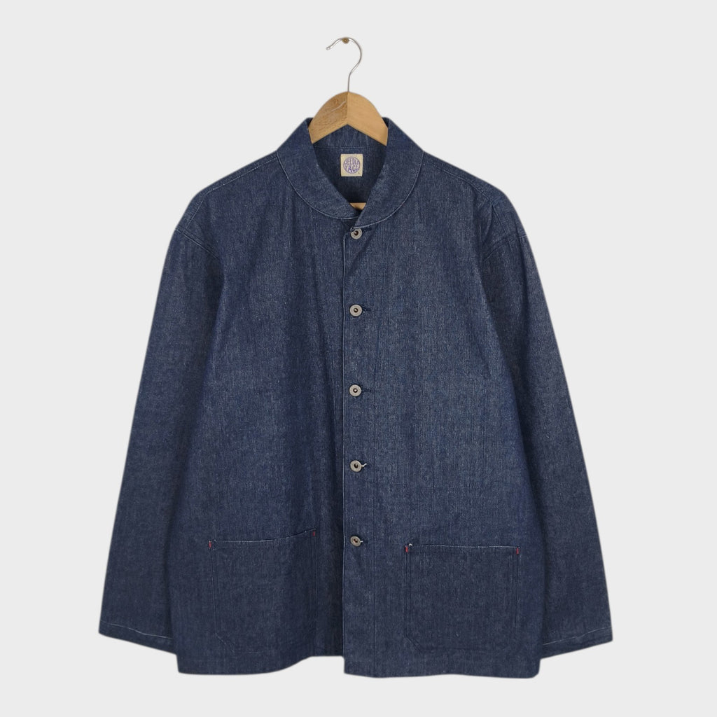 NEEDLE FACE Men's Made in USA Rigid Denim Shawl Collar Chore Jacket
