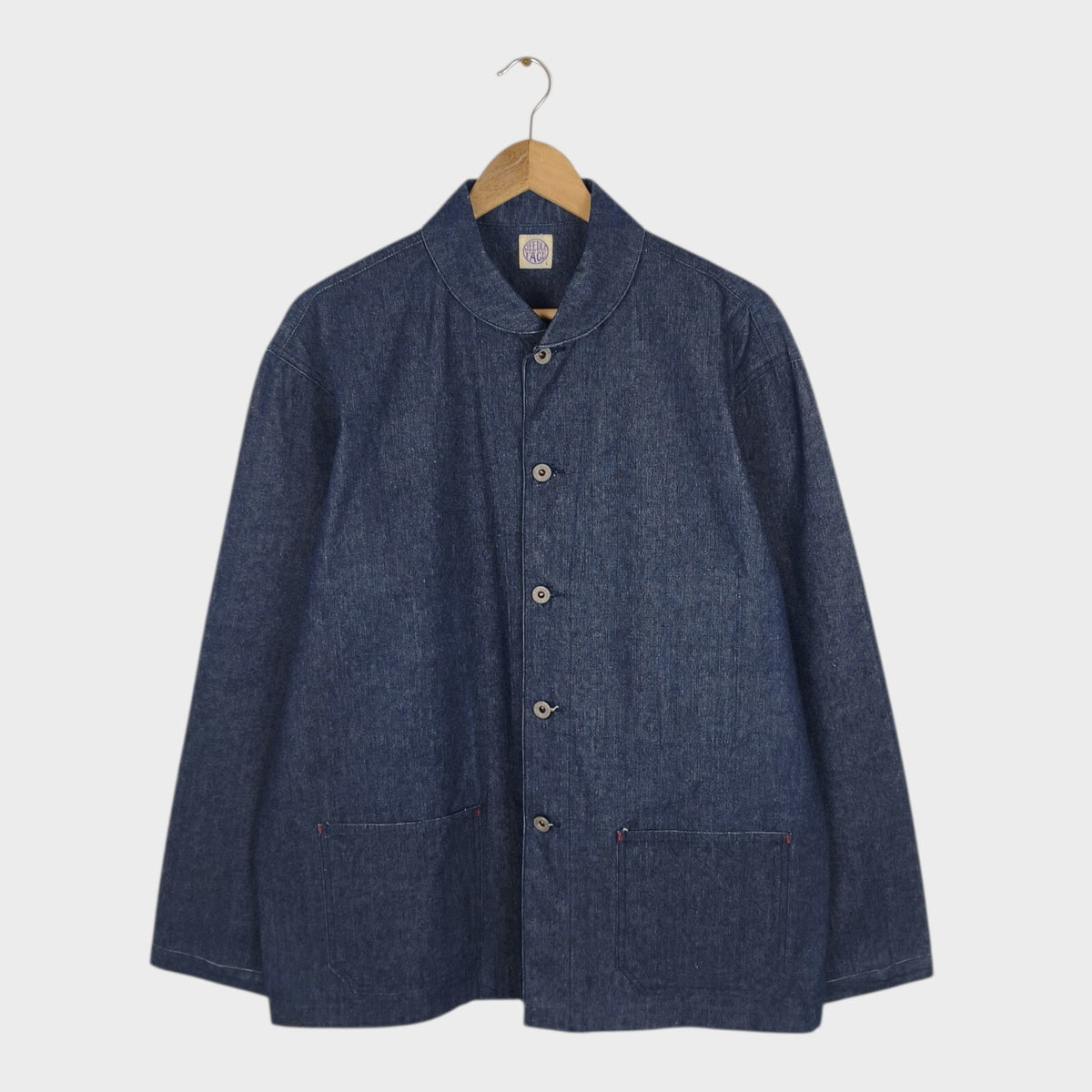 NEEDLE FACE Men's Made in USA Rigid Denim Shawl Collar Chore Jacket
