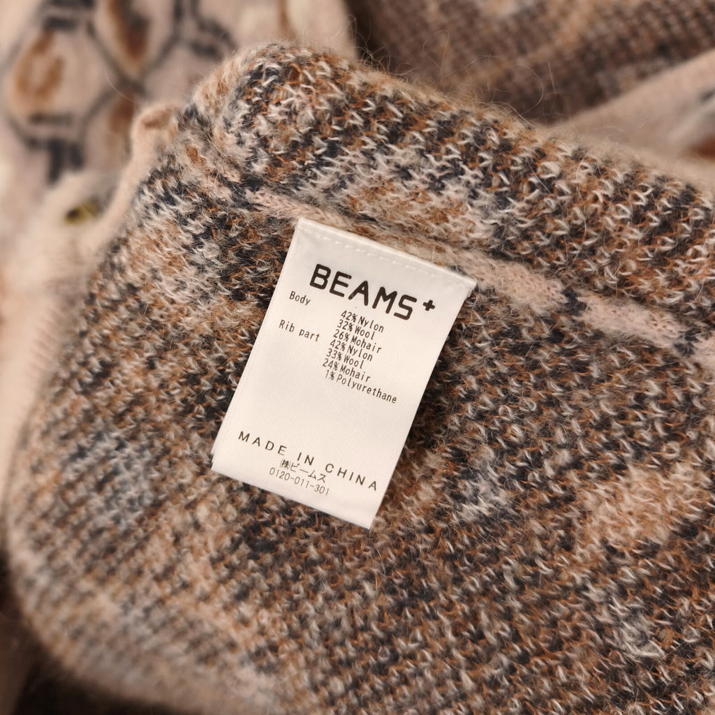 BEAMS PLUS Men's Mohair Blend Shaggy Grunge Ski Club Jacquard Cardigan