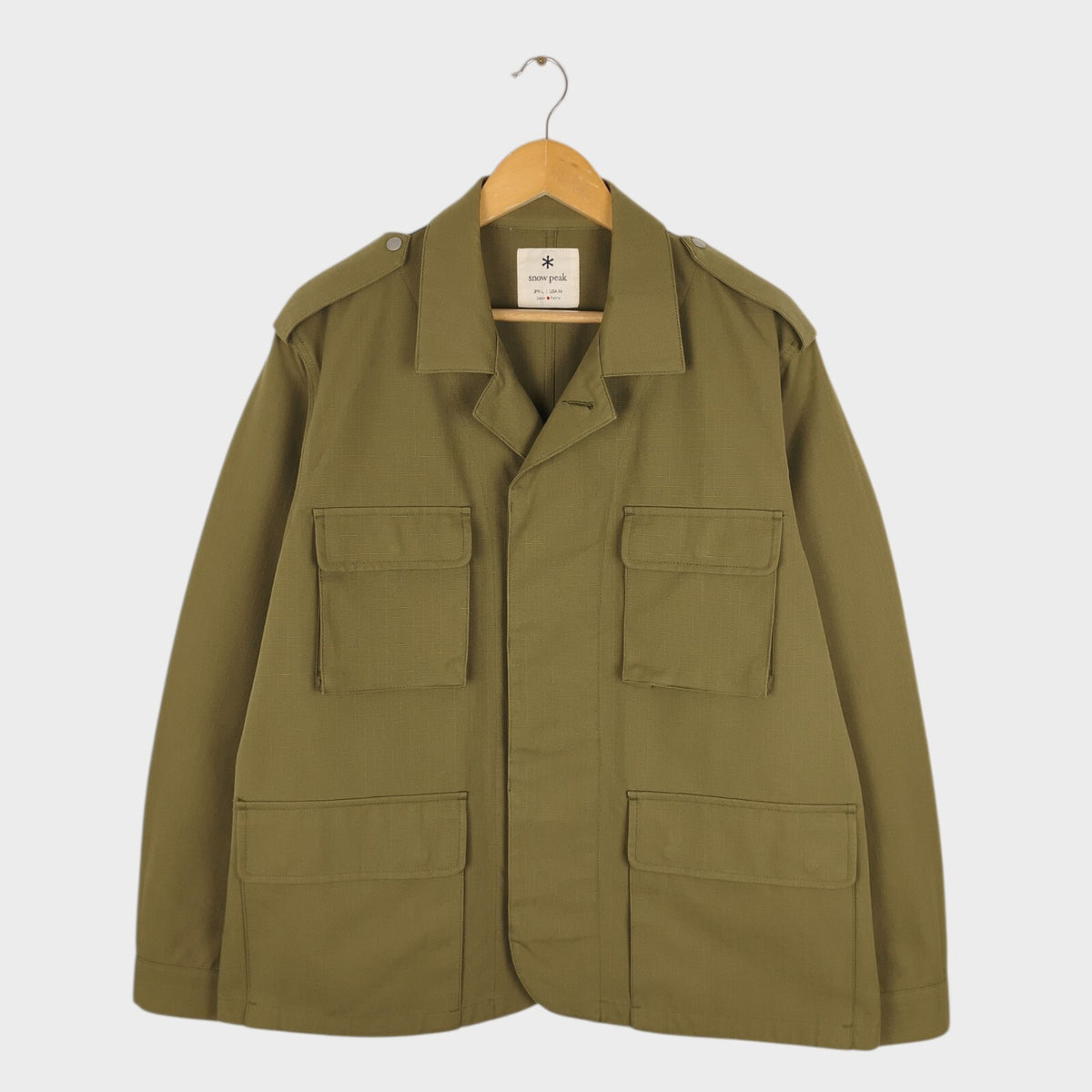 SNOW PEAK Men's Olive Green Ripstop Cotton Military Chore Jacket