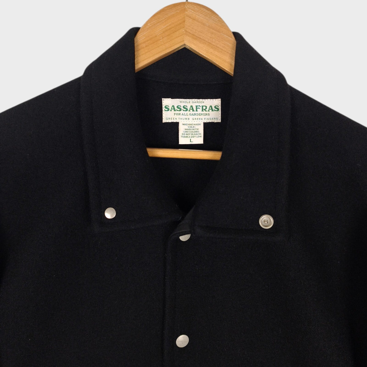 SASSAFRAS Men's Made in Japan Black Heavyweight Melton Wool Flower Hunter Jacket