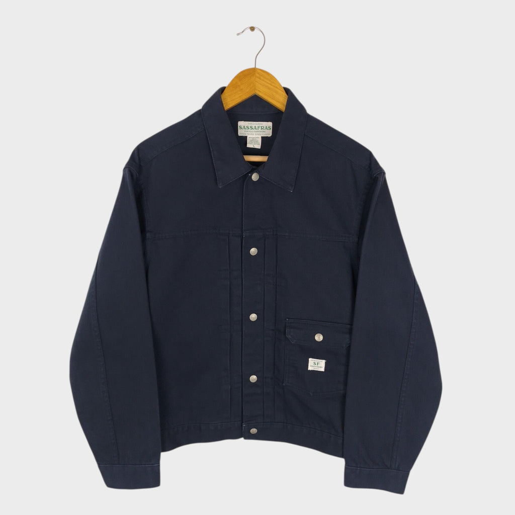 SASSAFRAS Men's Made in Japan Navy Duck Canvas Gardener Trucker Jacket